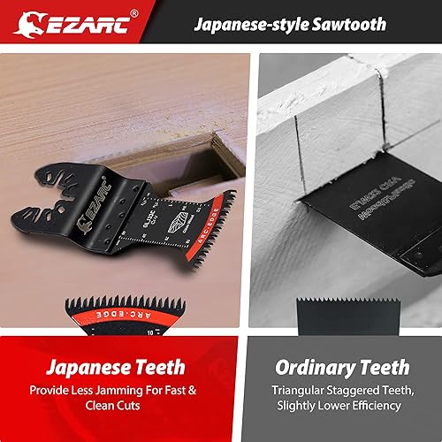 Miniatura 4 de EZARC Hoja de Sierra Oscilante de Diente Japonés, 5 PCS Hojas Multiherramienta Oscilantes con Borde de Arco, Corte Limpio para Madera, Plástico