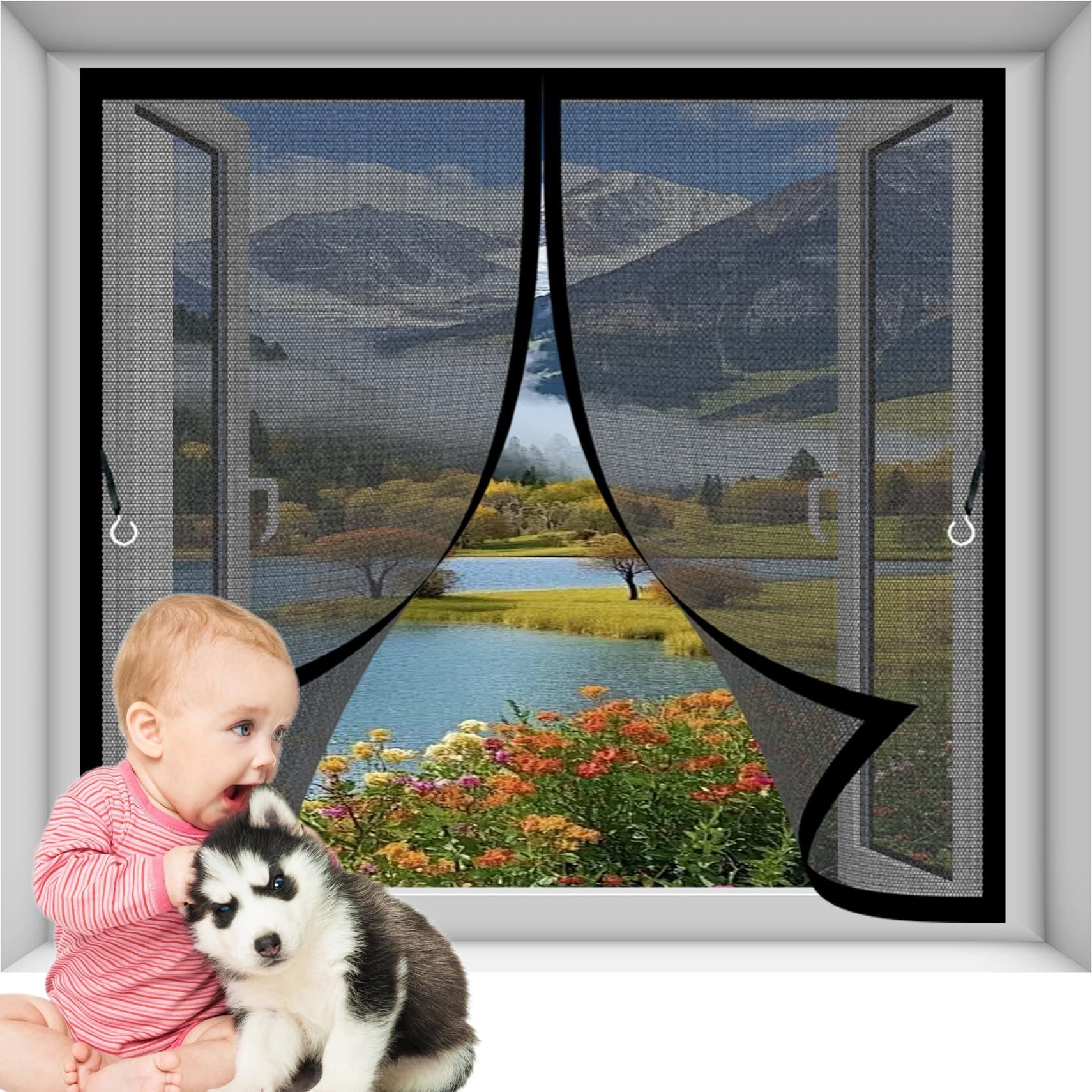Congcli Black Magnetic Fly Screen 59 X 108 Cm Durable Material, Automatic Closure, No Drilling Required Magnetic Window Screen Insect Mesh Customizable For Keeping Out Flies & Bug,