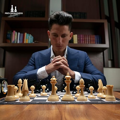 Miniatura 7 de Juego de ajedrez de torneo temático de estilo eclíptico, piezas de ajedrez ponderadas, con tapete de ajedrez enrollable de 17 pulgadas, juego de