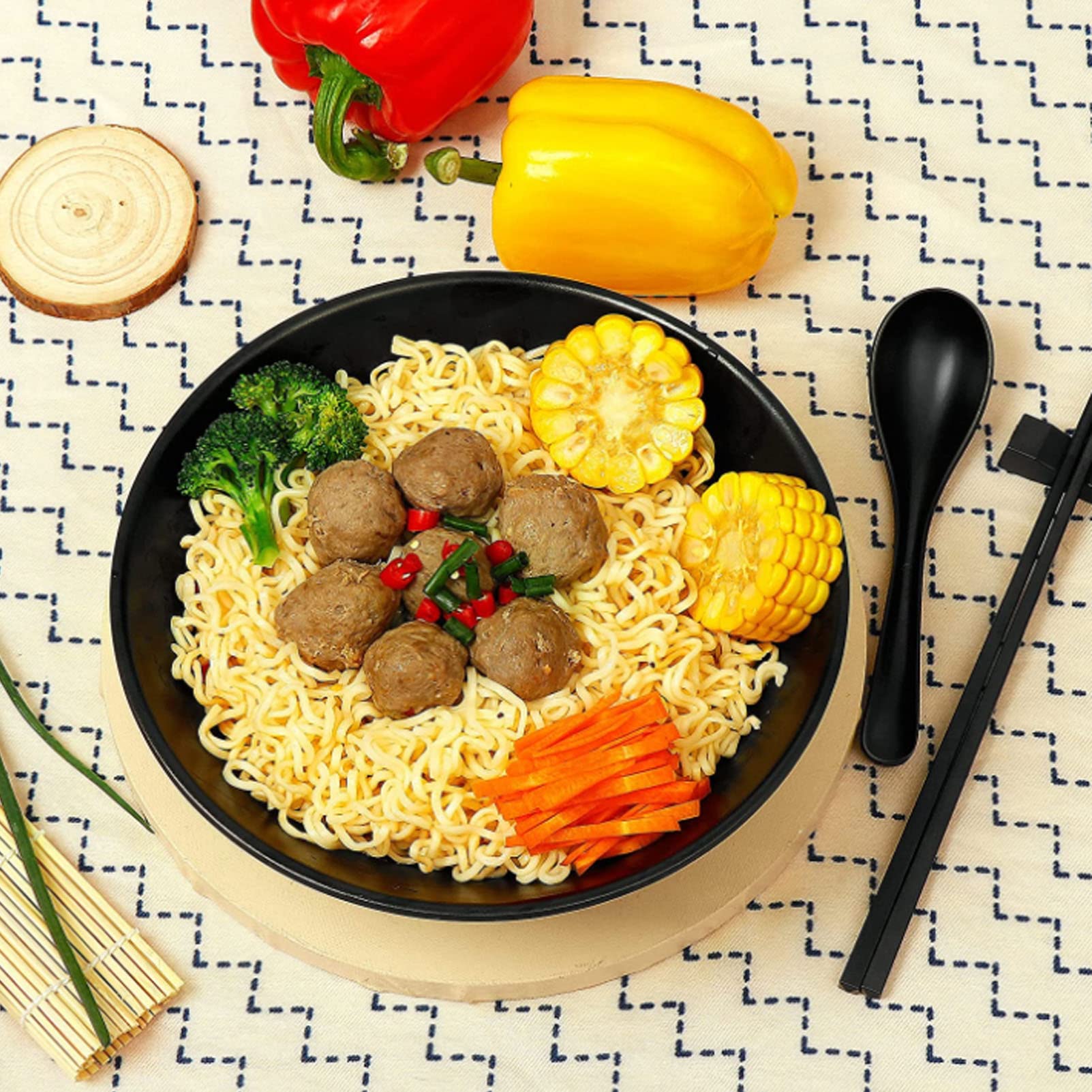 Set 2 Bols Ramen Céramique 600ml - Avec Baguettes Et Cuillères - Style Japonais