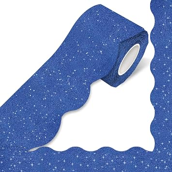 100 Feet Bulletin Board Borders, Shine Blue Scalloped Borders Bulletin Board Border Decorative, Blue Borders Trim Used for School/Classroom/Office