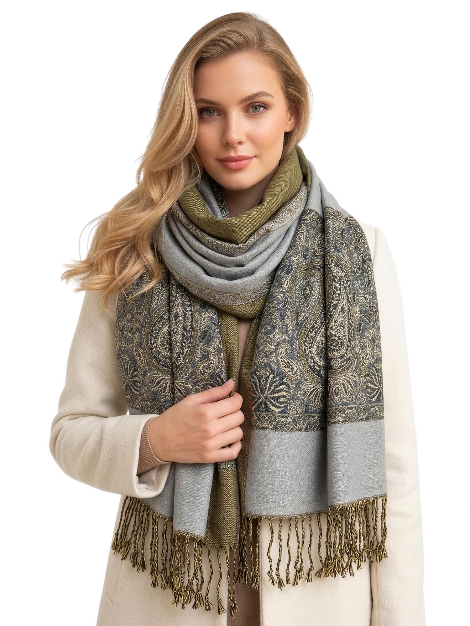 The Accessory Co. Womens Scarf Pashmina Shawl Wrap - Large Lightweight Floral Paisley Scarf for Women for Winter, Weddings, Meditation, Prayer - Colourful Neck Scarves, Stole