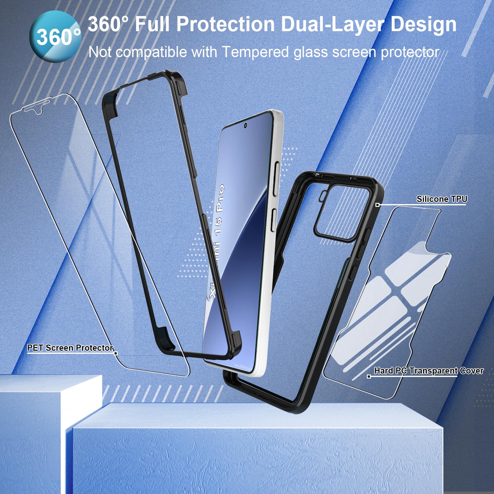 Custodia Antiurto 360° Per Xiaomi 15T Pro – Protezione Schermo Integrata, TPU Trasparente E Silicone, Nero
