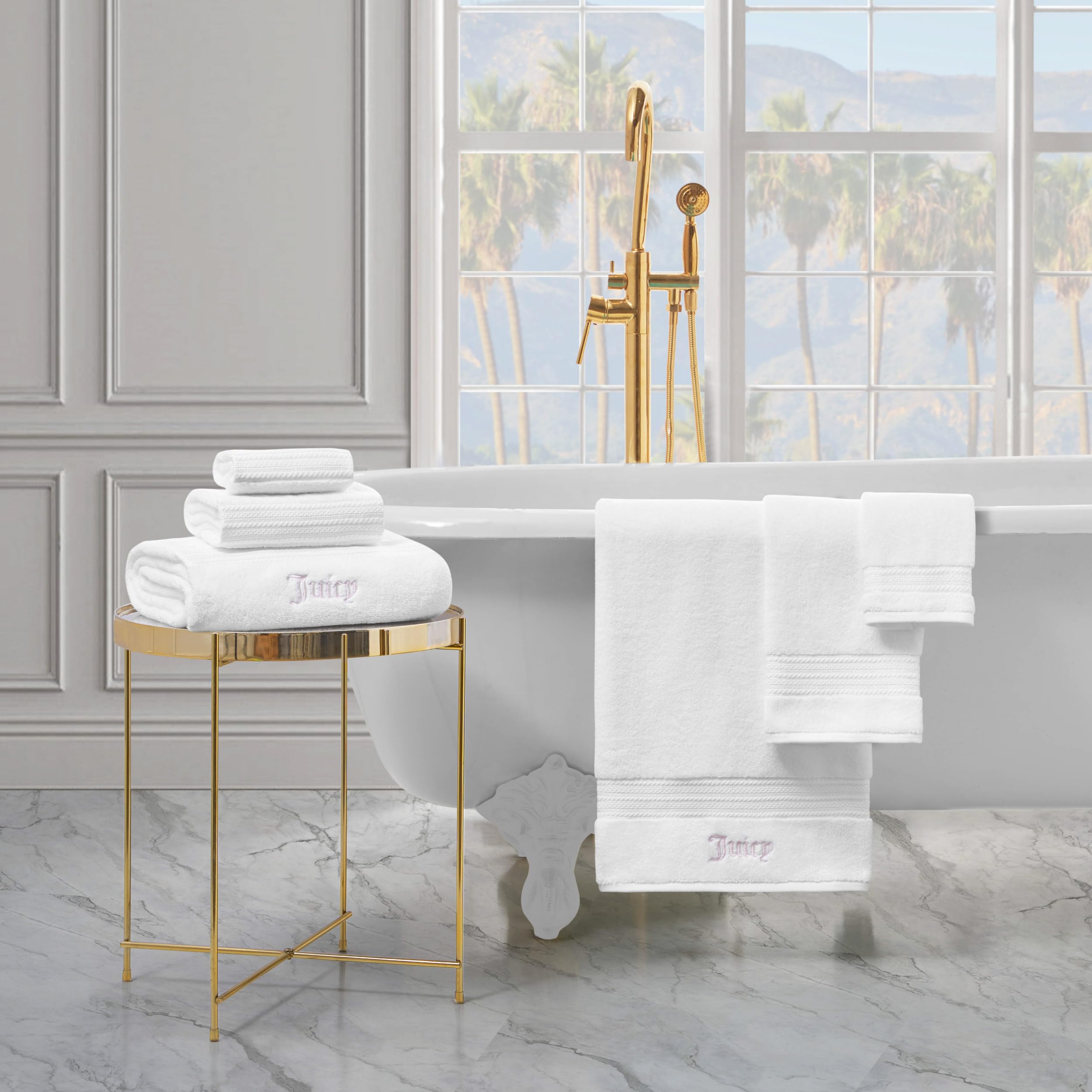 Juicy Couture Alyssa Luxurious 6 Piece Bath Towel Set - (2) Bath Towels, (2) Hand Towels, and (2) Washcloths - Black Premium Bathroom Towel Set: White 6 Piece Set