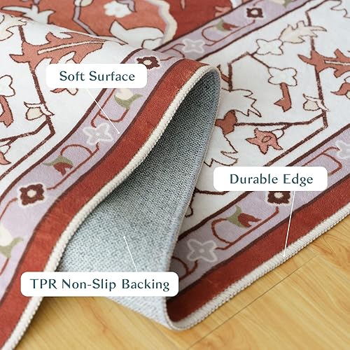 Miniatura 5 de HOMFINE Alfombra de área de 6 x 9 pulgadas, suave, lavable con respaldo antideslizante, patrón floral de plantas naranjas, alfombra vintage para