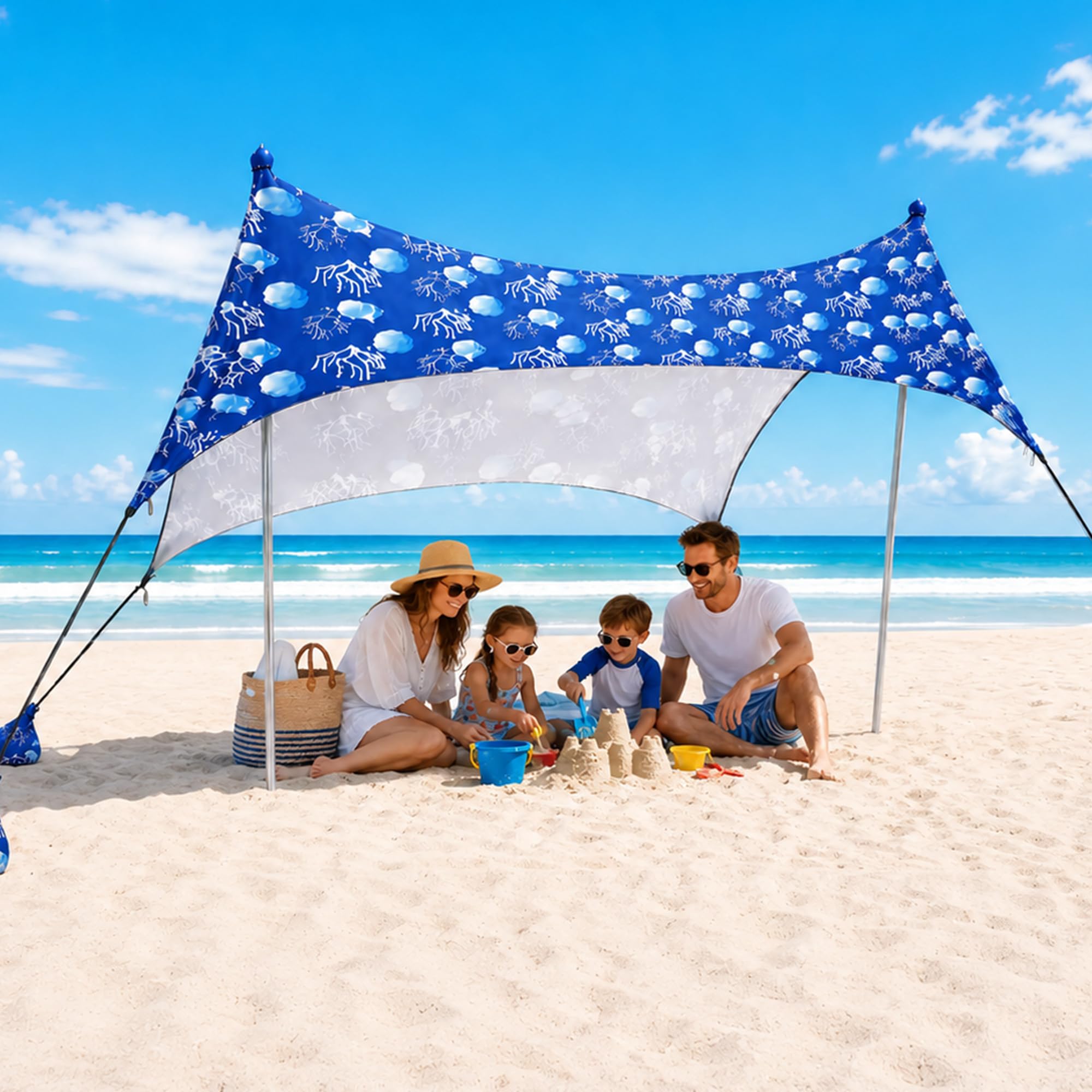 250×250 cm Tente De Plage Grande Abri de Plage Anti UV Tente Portative | Facile À Installer Beach Tent Et Portable Robuste Coupe Vent Entretien Facile Pour Les Voyages En Famille Camping Sur Herbe