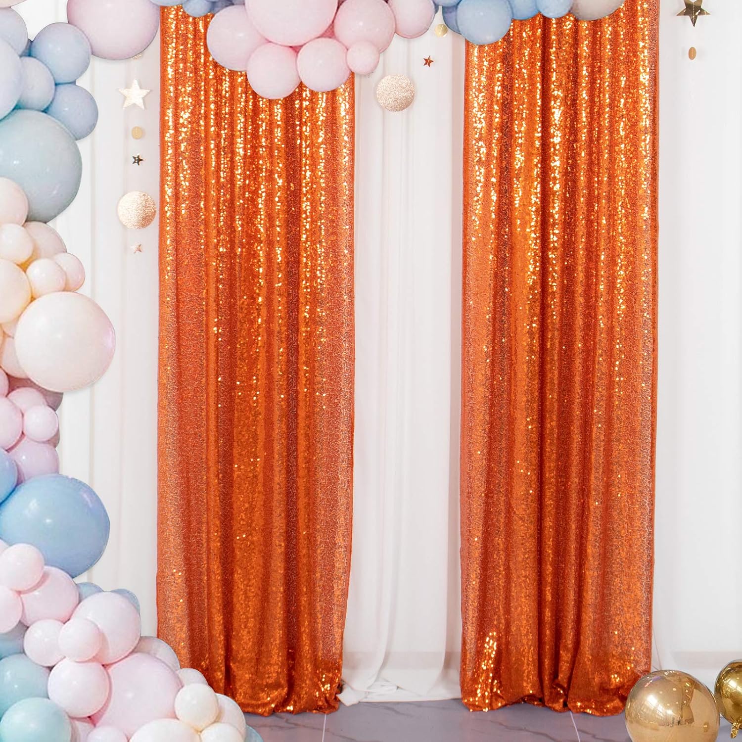 Exclusive Discount 90% Price Sequin Curtain Backdrop 2 Panels 4FTx7FT Orange Sequin Photography Backdrop Glitter Backdrop Curtain Pack of 2 -190418E