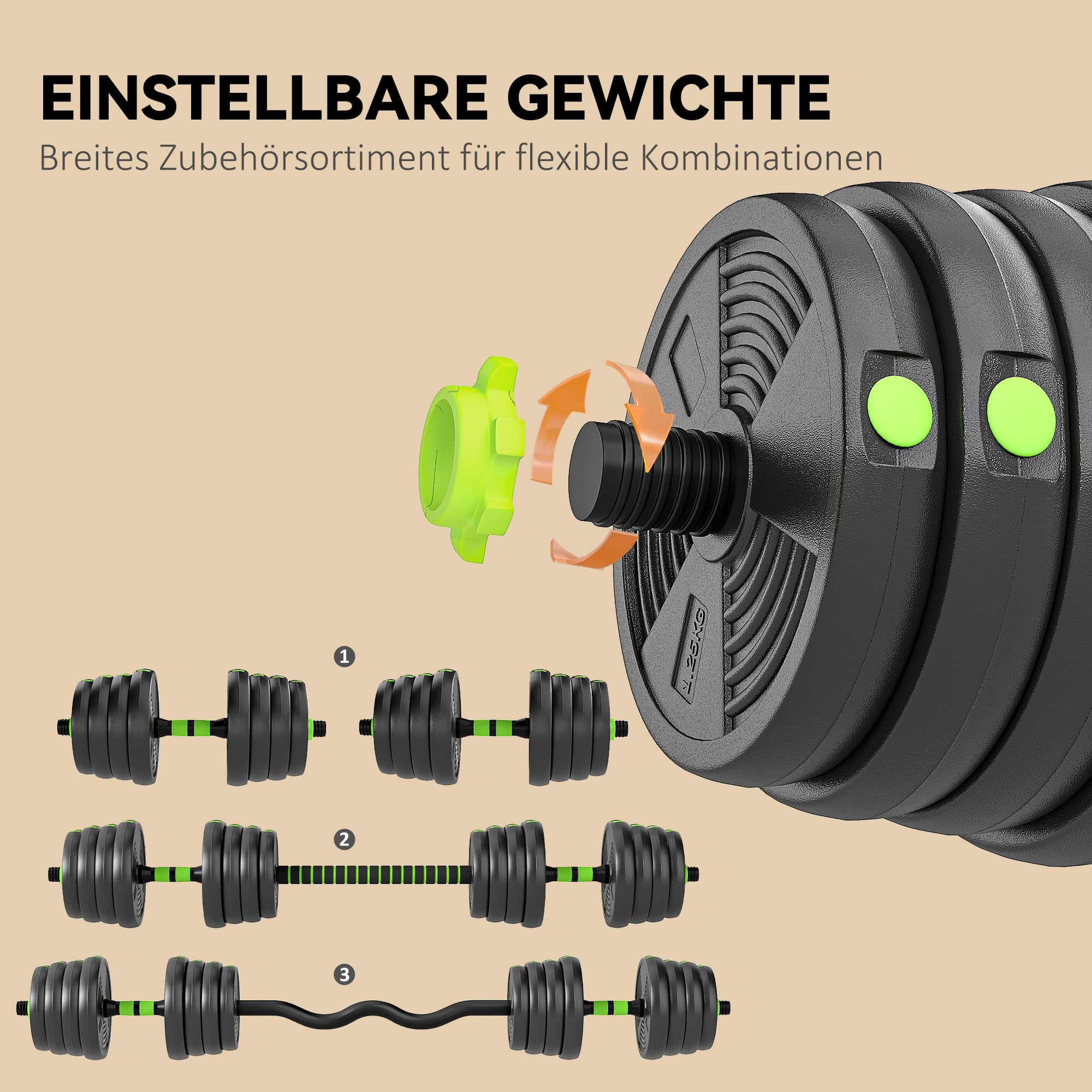 SPORTNOW 3-in-1 Hantelset Verstellbar Kurzhantel Set Verbindungsrohr 30 KG | Hanteln, Langhanteln, Kurzhanteln Set, Krafttraining, Kurzhantelset, Zuhause, Fitnessstudio