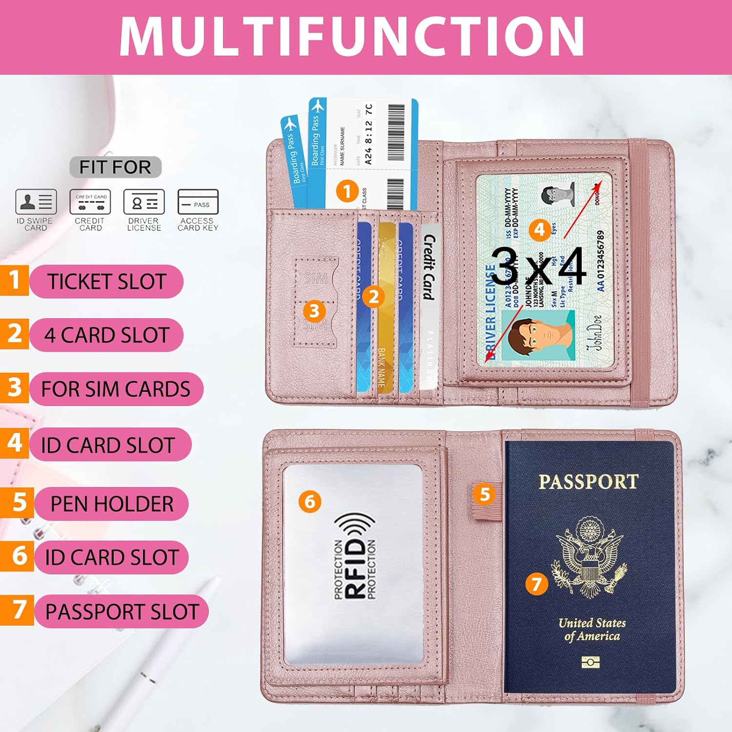 Melsbrinna Rfid Passport Holder for Travel women/Men, Cute Passport Wallet Rfid Blocking Card Slots, Rfid Passport Cover/CaseTravel Wallet, Passport Book Holder (1, Pink2) image 3
