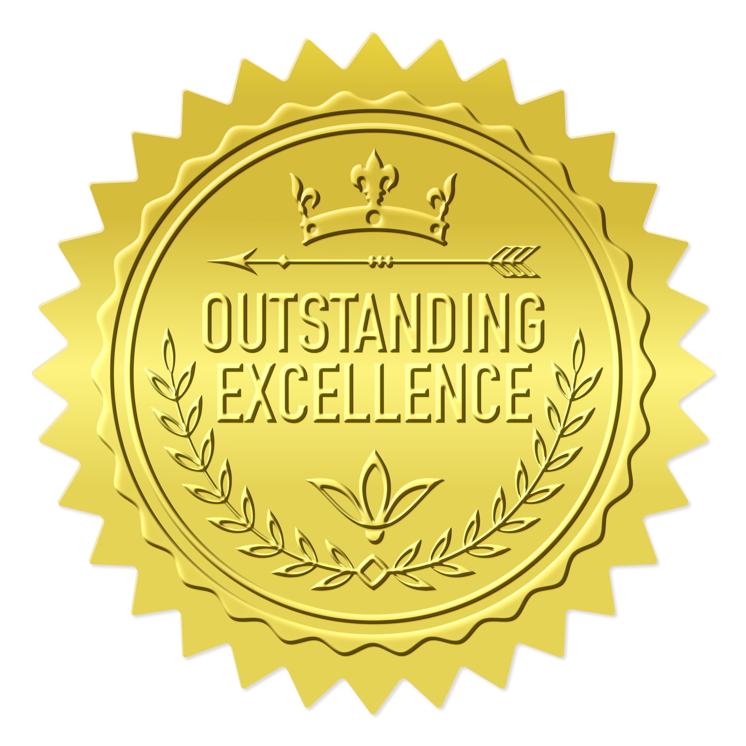 150 PCS Award Certificate Seals, Gold Foil Embossed Official Seal of Excellence, Metallic Embossing Stickers with Serrated Edge Self-Adhesive Medal Decoration Labels for Certificate (2” in Diameter)