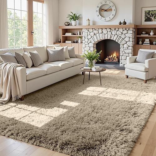 5x7 Area Rugs for Living Room: Soft Fluffy Shag Gray Camel Rugs for Bedroom, Non-Slip Large Fuzzy Plush Rug Indoor Floor Carpet for Nursery Kids Boys Girls Room, Dorms, Playroom, Modern Home Decor