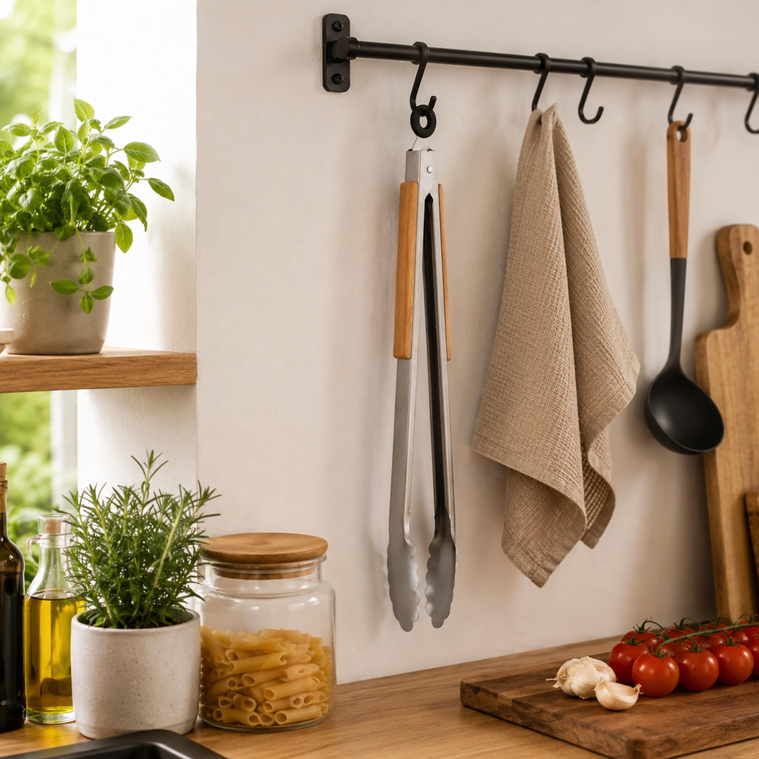 Relaxdays 10x Pinza da Barbecue, Acciaio Inox e Manico in Legno, Accessori Griglia e Cucina, Lunga 38 cm, Argentato Marrone