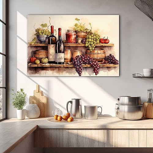 Miniatura 126 de Hzddty Lienzo decorativo para pared, diseño rústico de cocina, vino tinto y pan, cuadros de comida para decoración de pared, impresiones de pintura