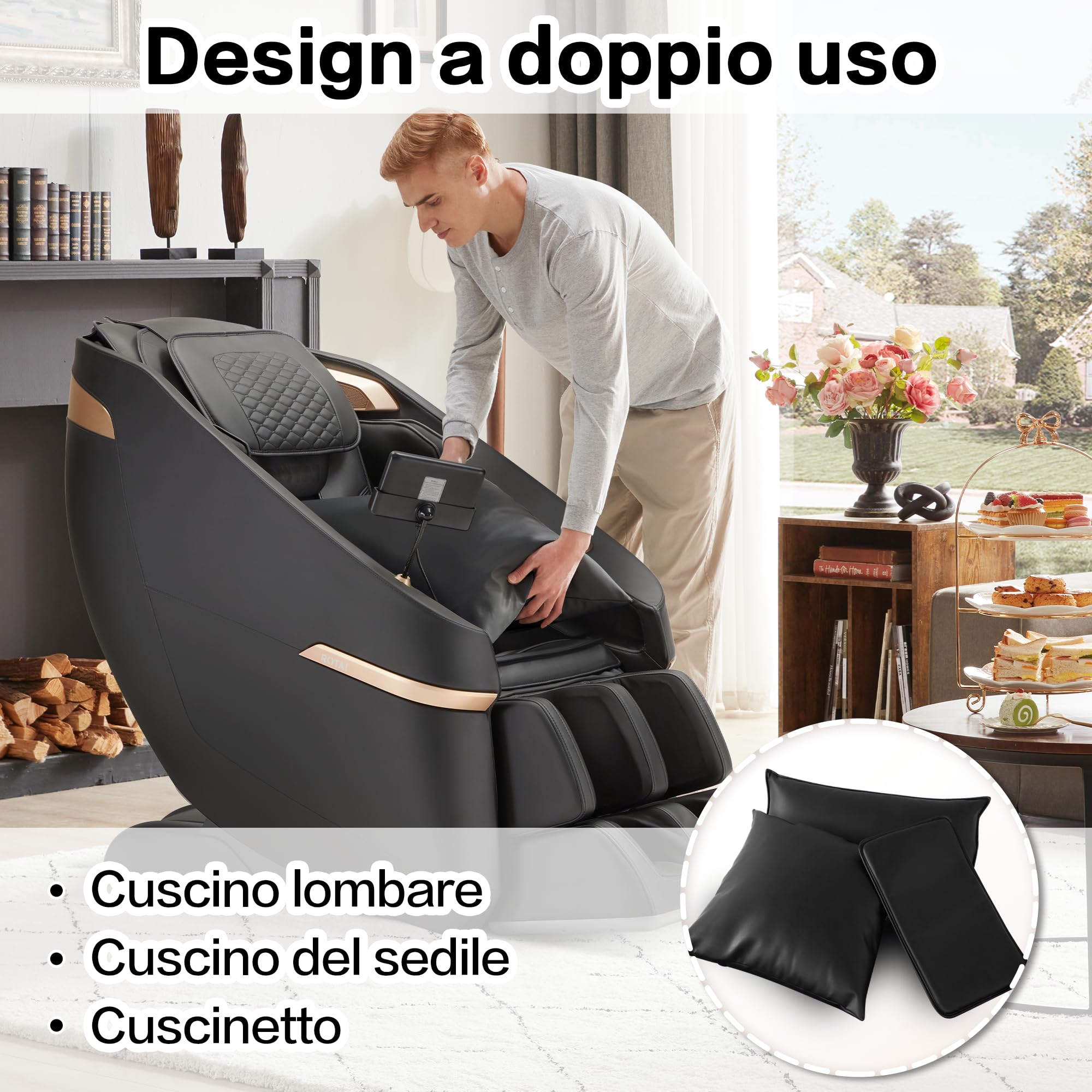 ROTAI Poltrona massaggiante per divano – massaggio completo con impasto e assenza di peso – 22 programmi – Bluetooth, riscaldamento