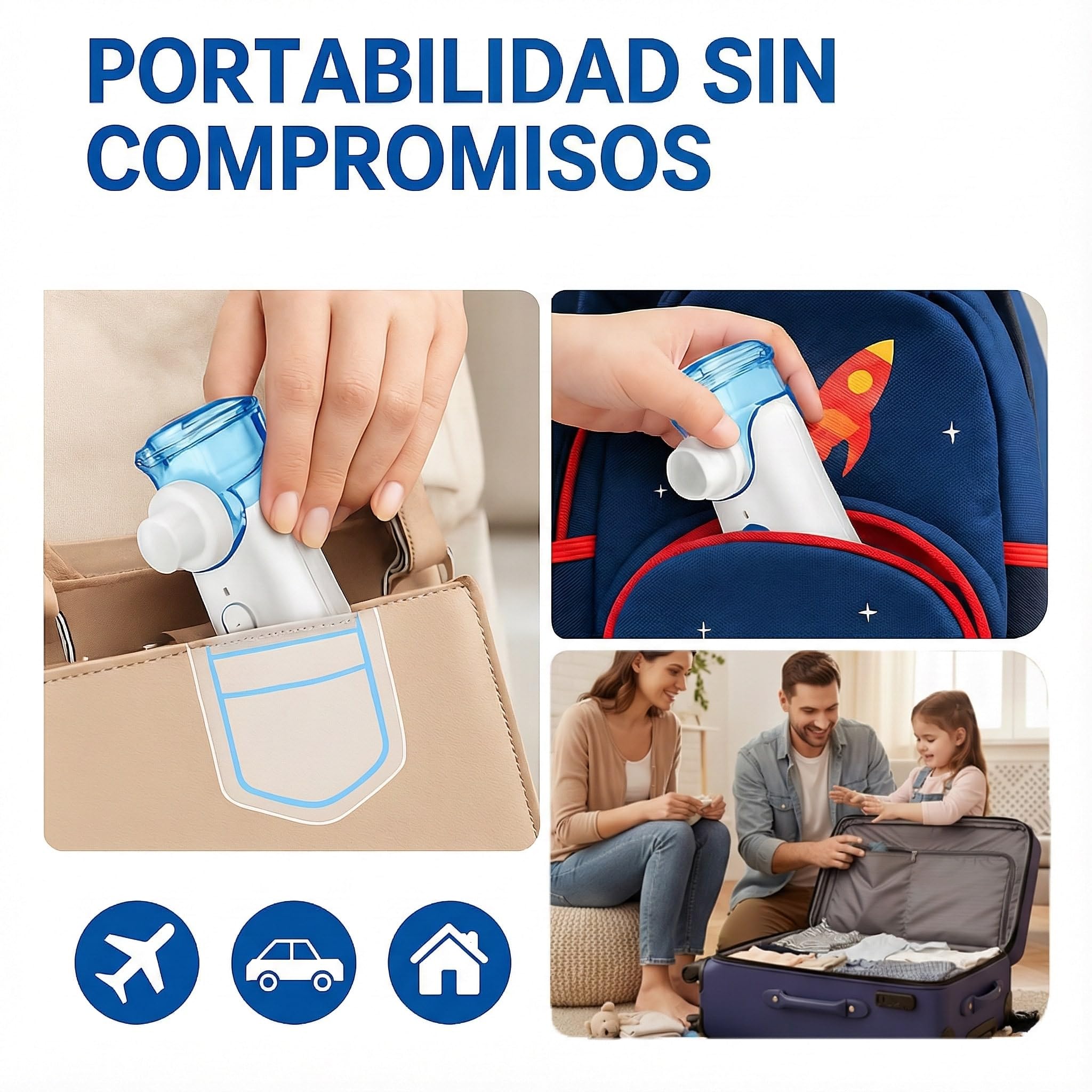 Medicinadellavoro.com - Nebulizador Bebe, Adultos y Niños Portátil Silencioso con USB-C, Batería Recargable y 2 Mascarillas, Inhalador de Vapor Nasal para Tos, Asma y Resfriado, Aerosoles
