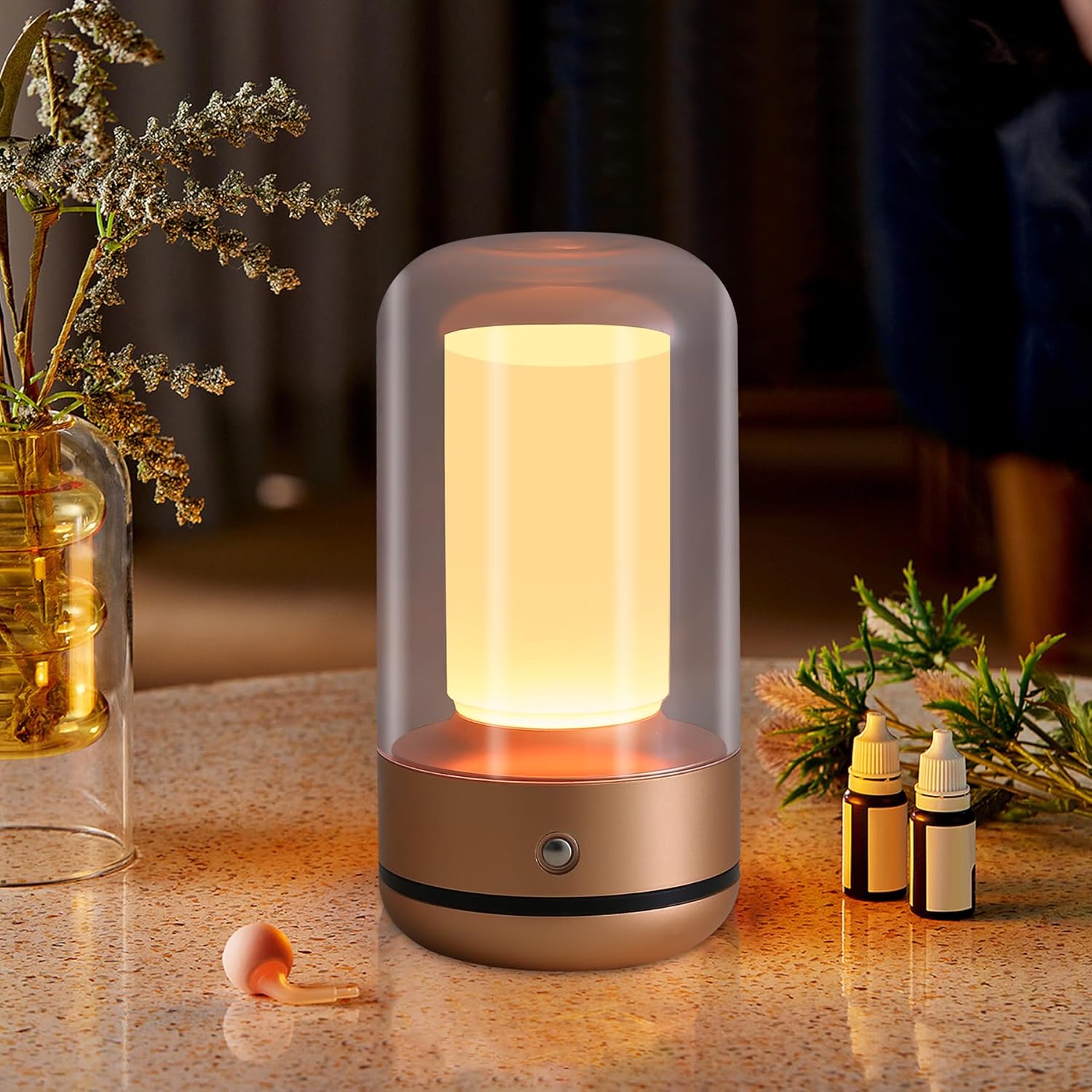 充電式タッチコントロールテーブルランプ - 12色モード アルミニウムベース アクリル柱付き ポータブルナイトライト 寝室/アウトド