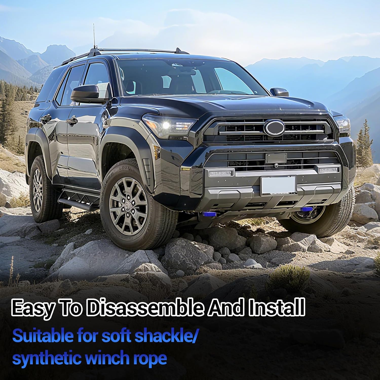 Tow Hooks for Toyota Tacoma 2024-2026/4Runner 2025-2026/Land Cruiser 250 2024-2025, Military-Grade Anodized Aluminum Alloy, Rugged Lightweight, Direct Bolt-On Replacement-PT974-35250（Blue）