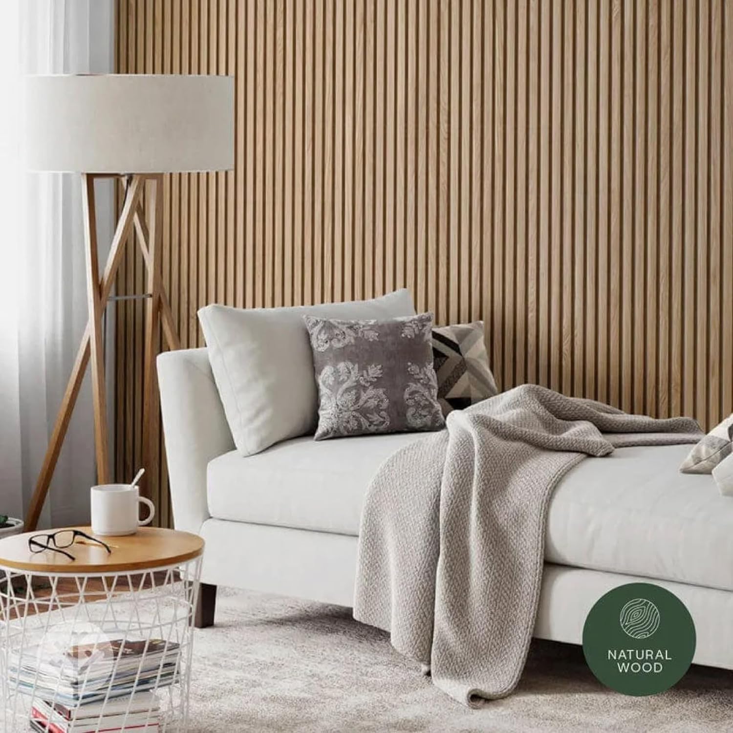 WVH Luxury American Oak Grey Felt Acoustic Slat Wood Wall Panels, Measures 94.49" x 25.20", Premium Finish, Interior Decor for Walls & Ceilings, Noise Cancelling & Sound Absorbing for Home, 2pcs