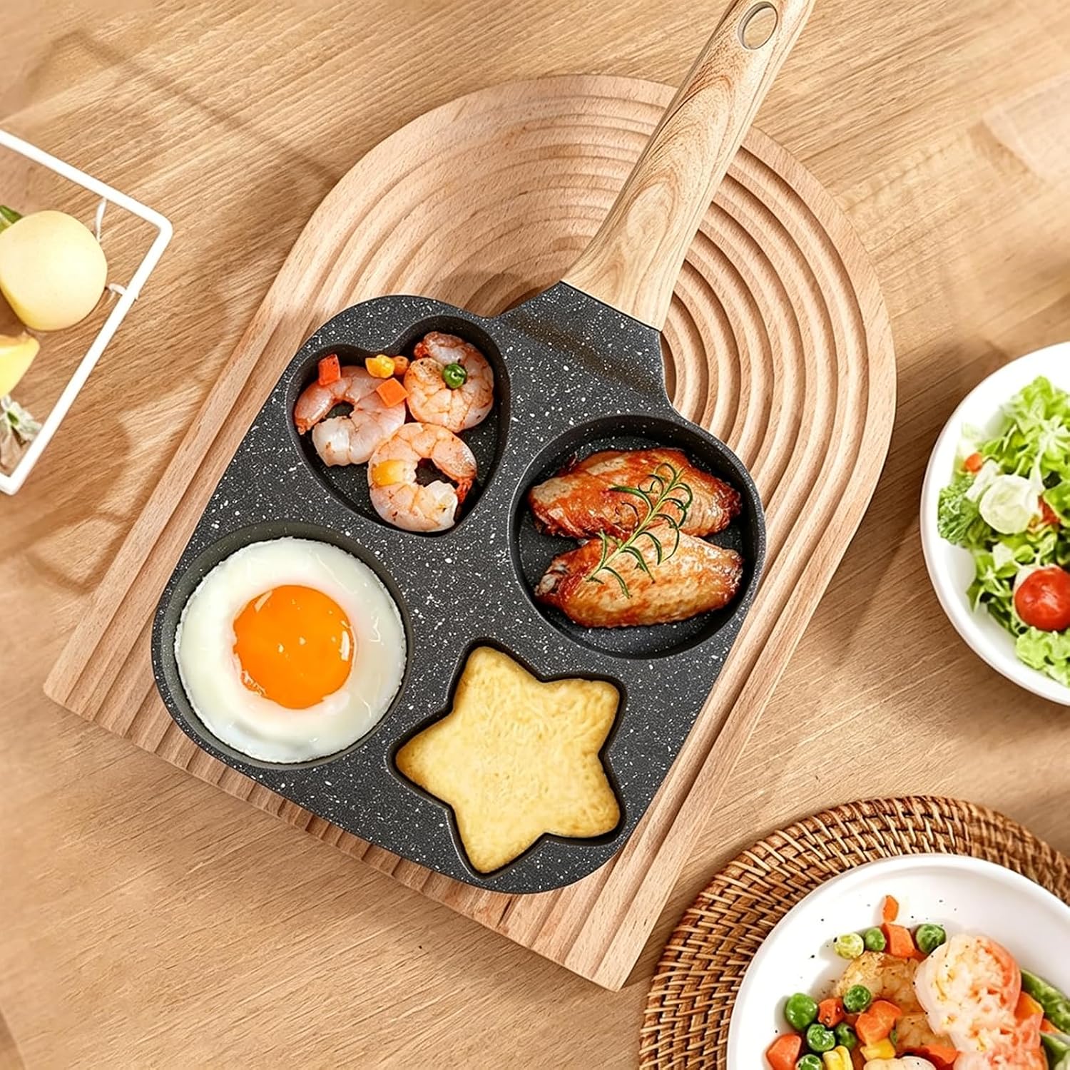4-Cup Egg Pan Nonstick Non Stick Breakfast Egg Frying Pan, for Pancake, Hamburger, Bacon Compatible with Gas Stove & Induction Cookware (Black)