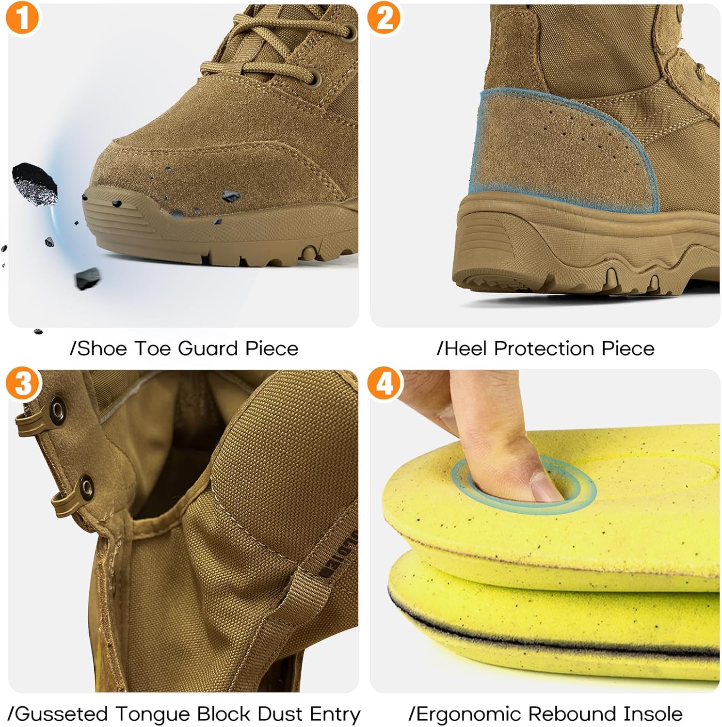 FREE SOLDIER Men's Tactical Hiking Boots Lightweight Comfortable Combat Work Boots 6 Inches - Image 5