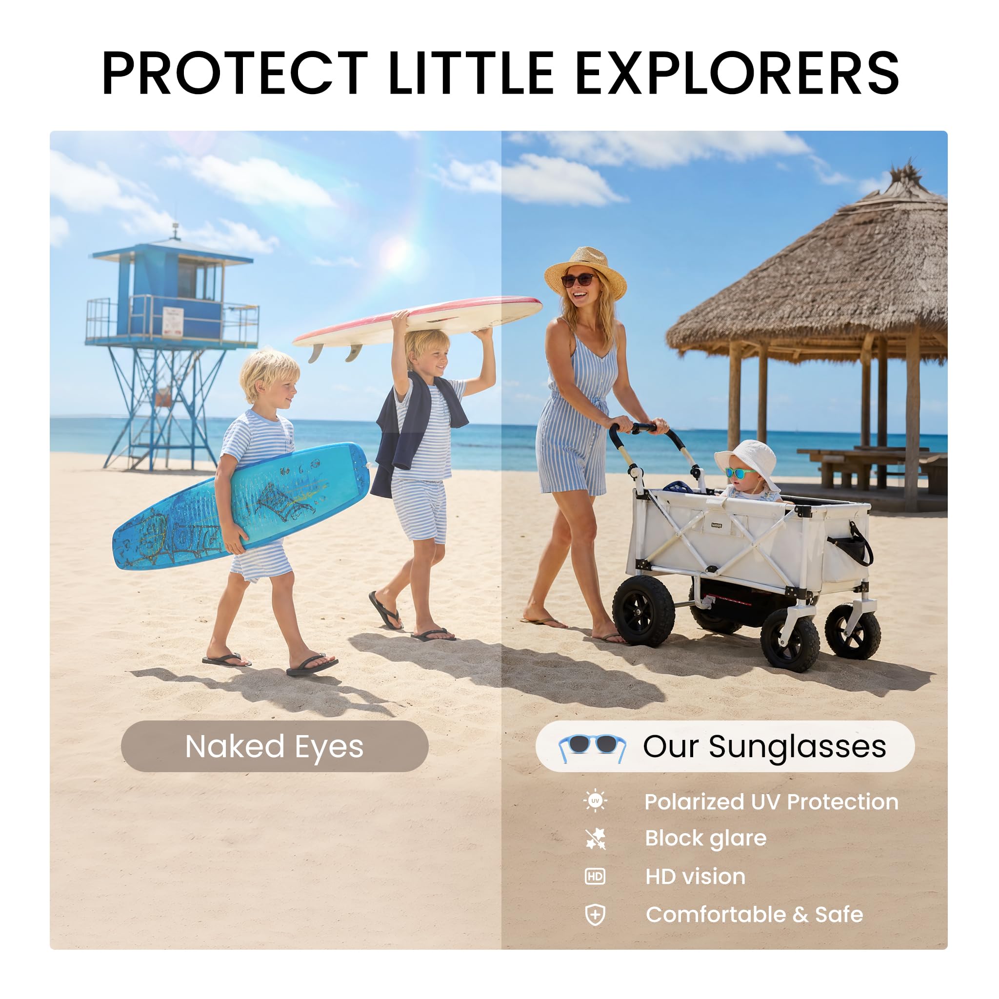 HECCEI Lunettes de Soleil Bébé, UV Protection Polarisées ColorShift,Cadre Flexible et Pliable Lunettes Soleil Bebe Sûres et Confortables Pour Enfant 3-24 Mois