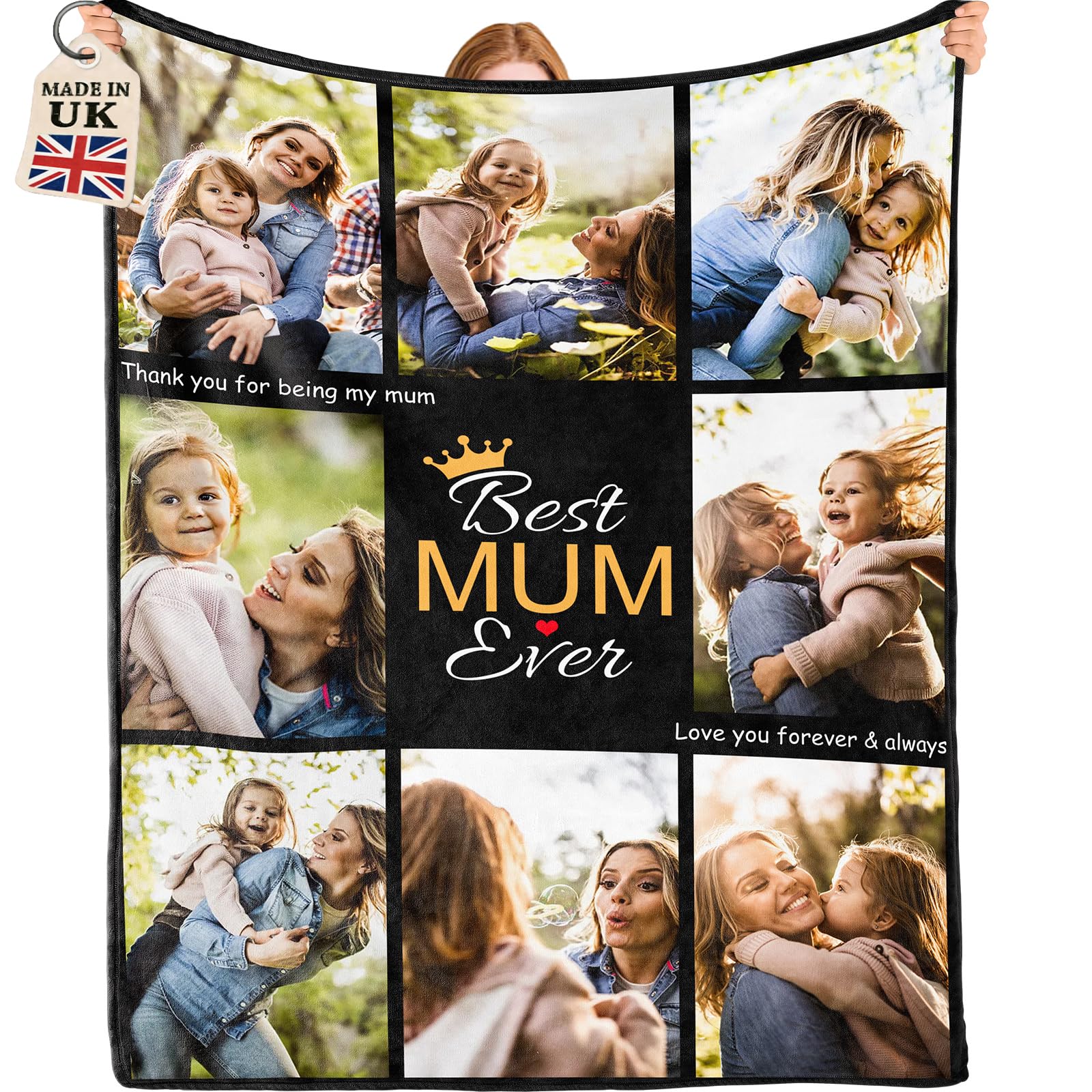 Bemaystar Gifts for Mum -Blanket with Photo Text, Personalised Photo Blanket, Custom Blanket, Mum Gifts, Personalised Gifts for Mother Wife Grandma, Gifts for Birthday