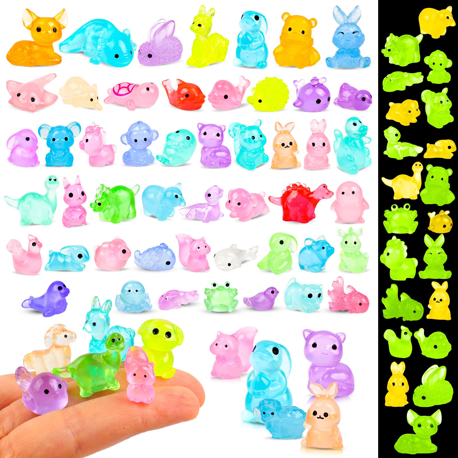 XISHAN 150PCS Luminous Mini Resin Animals 30+ Styles Tiny Resin Animals Mini Ducks Little Small Animal Figures for Micro Landscape Fairy Garden Dollhouse Plant Decorations
