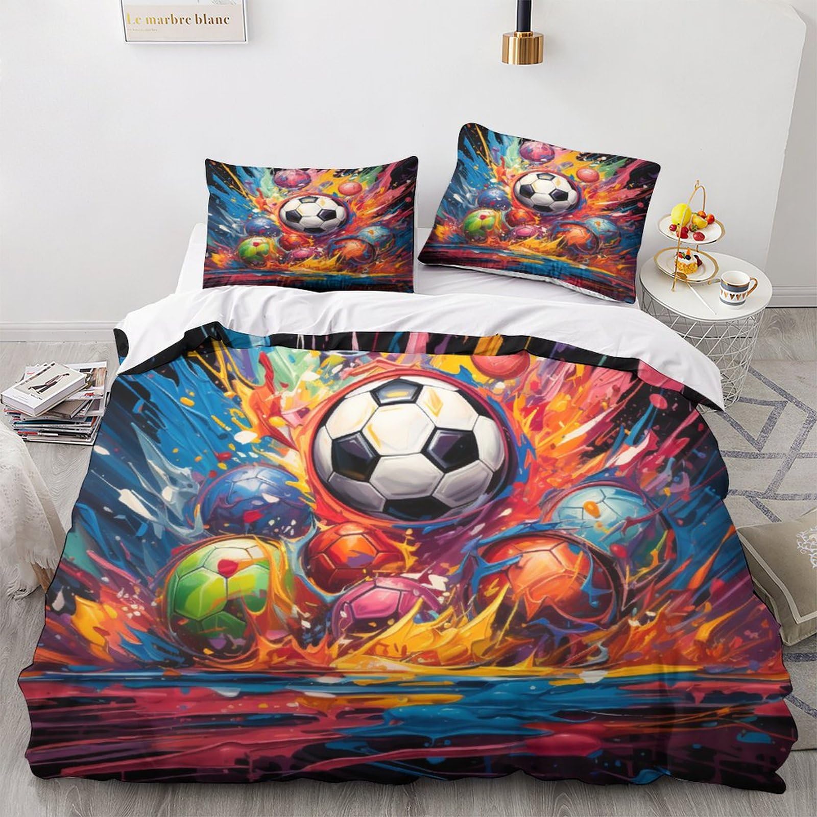 Housse de couette football 3D anti-plis en microfibre durable pour lit double