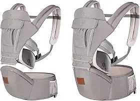 Canguru Ergonômico Bebê 12 Posições Cinza Com Assento 3 Em 1