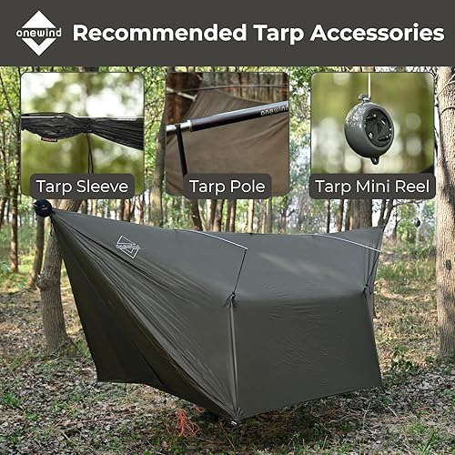 Miniatura 5 de onewind 12×10 ft Hammock Tarp, Ultralight Tarp Silnylon Hammock Rain Fly Lightweight Waterproof Camping Tent Tarp with Doors, Easy to Setup with