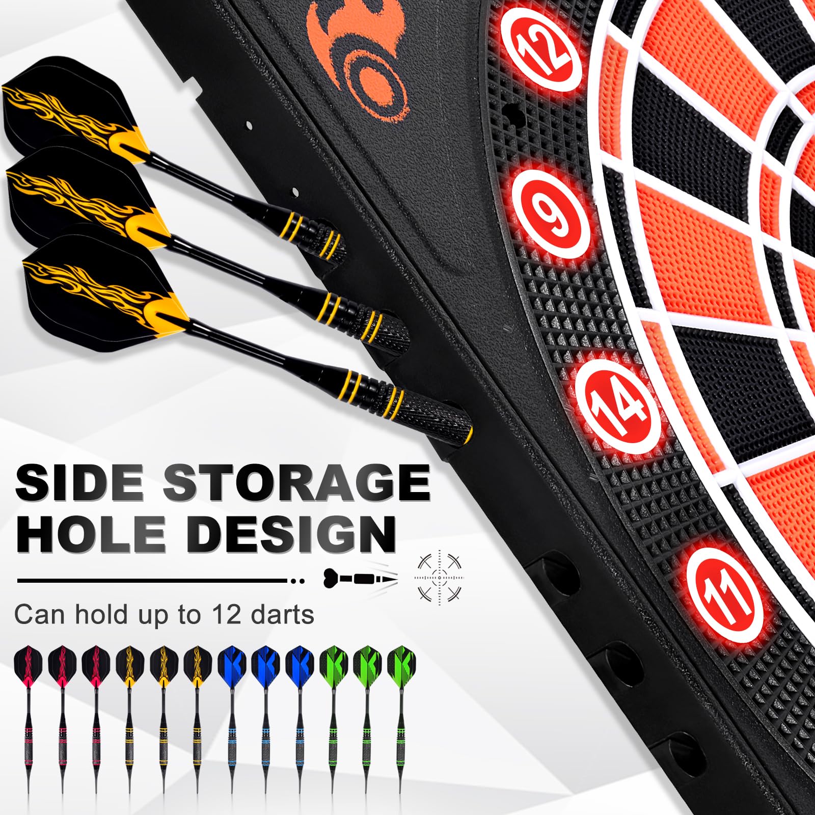 Elektronische Dartscheibe, 12 Darts Weiche Spitze, Digitale Dartscheibe für Erwachsene, 34 Spiele 355 Varianten Auto Scoring, LED Verbesserte Beleuchtete Display Wandhalterung für Home Bar Party