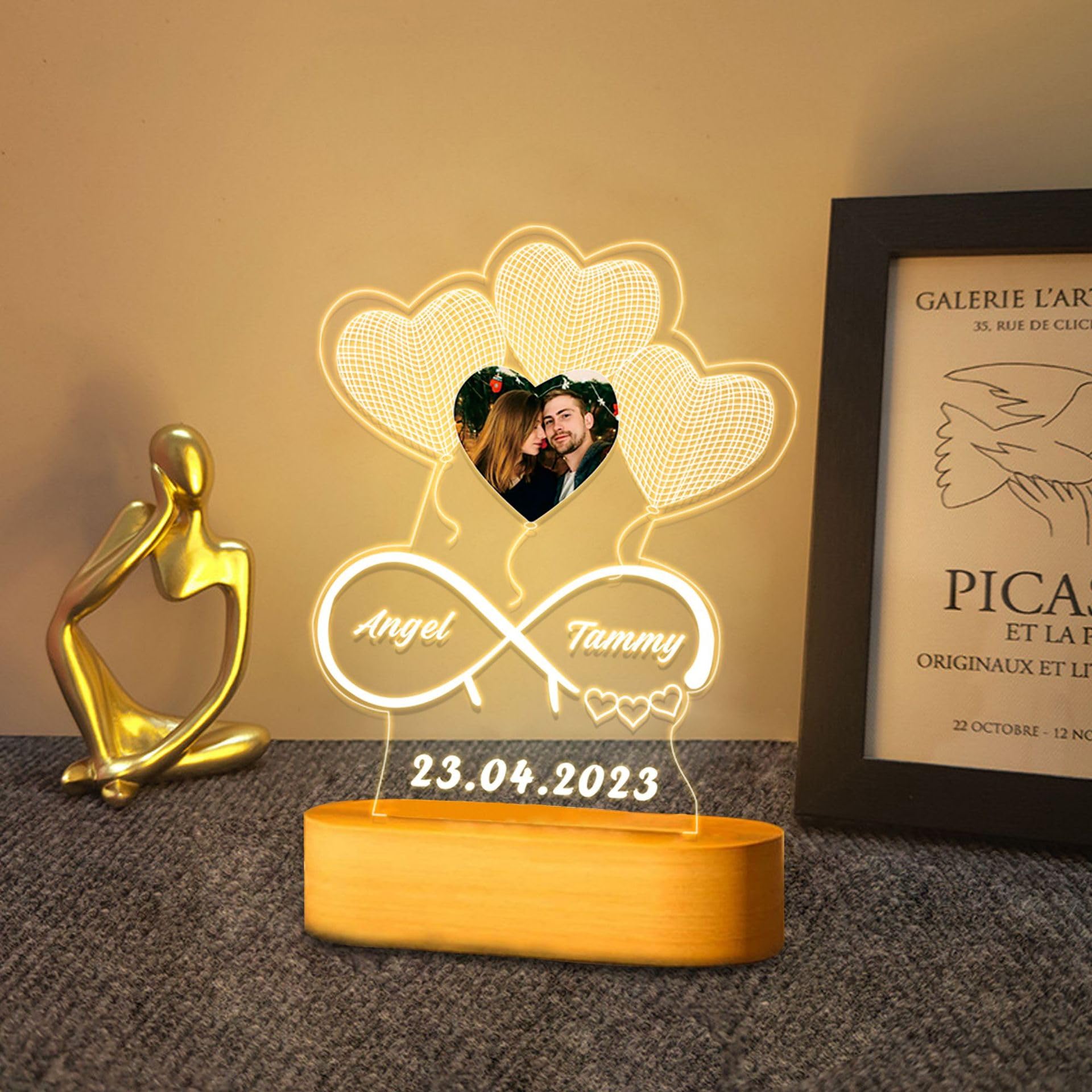 WSYEAR Personalized Acrylic Heart with Photo, Custom Plaque Gifts for Wife Husband Boyfriend Girlfriend Acrylic, Customized Plaqu Led Night Light Lamp — image 1