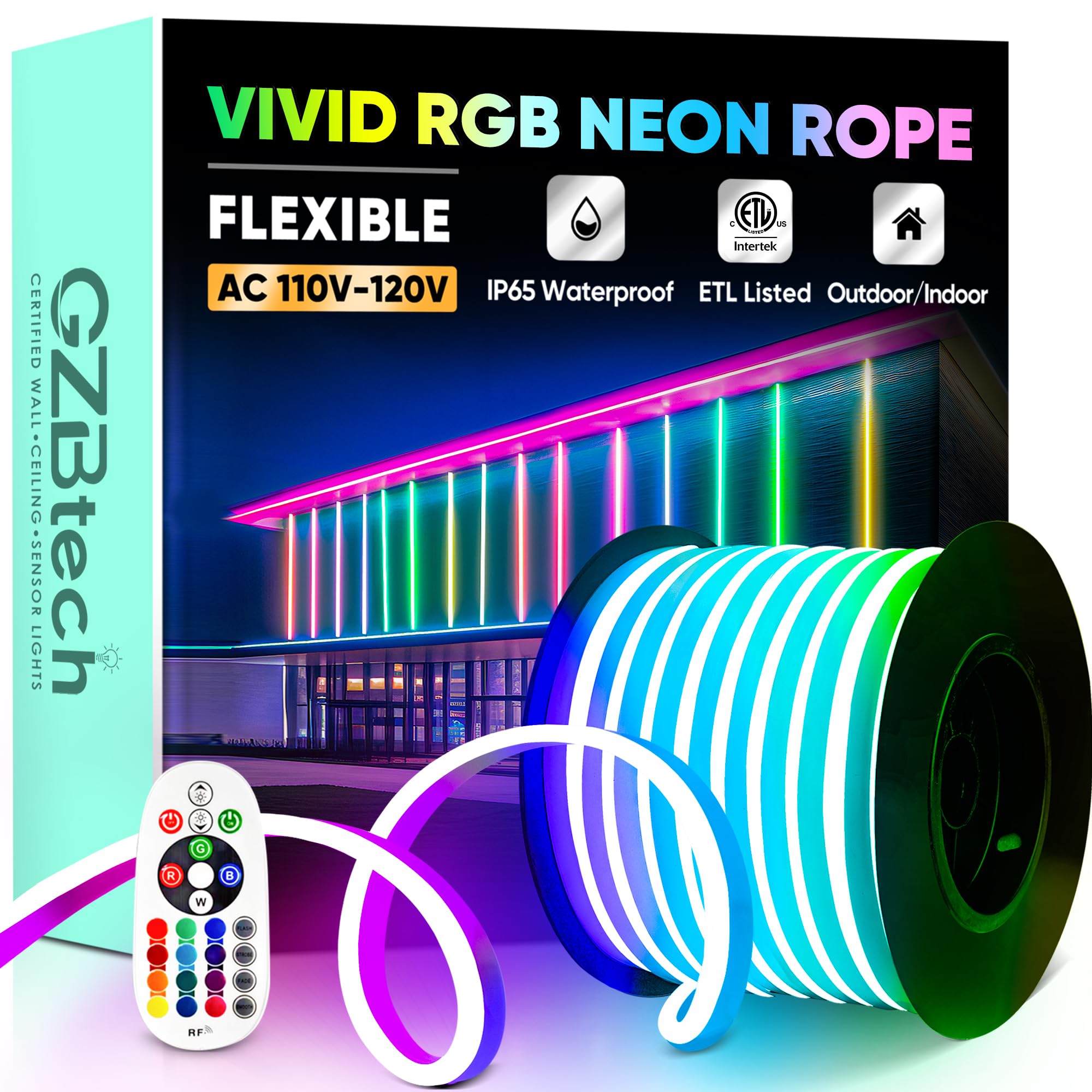 GZBtech RGB LED Neon Rope Lights 82FT