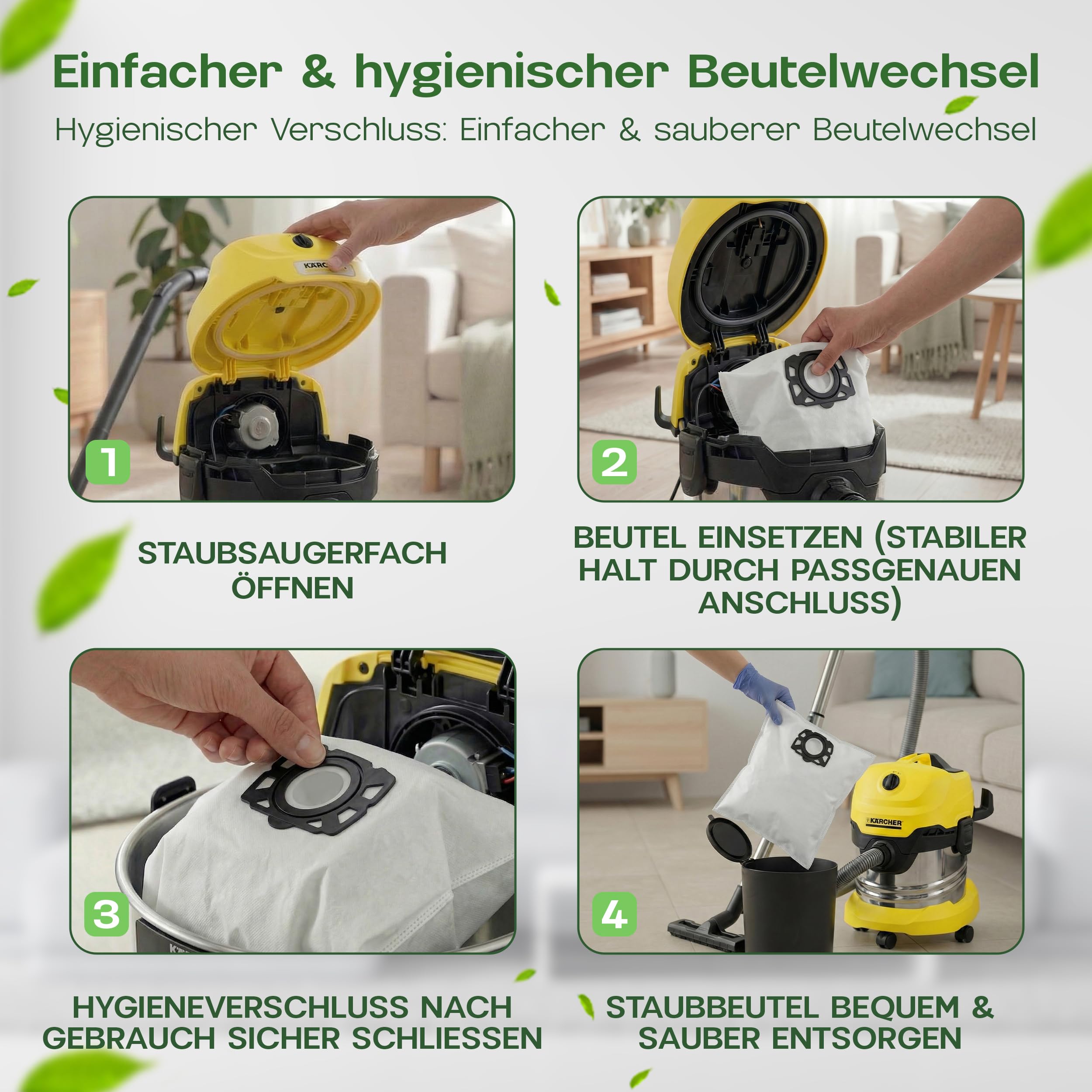10 bolsas para aspiradora Kärcher KFI 487, 2.863-006.0, Serie Kärcher MV4, MV5, MV6, WD4, WD5, WD6, húmedo y seco