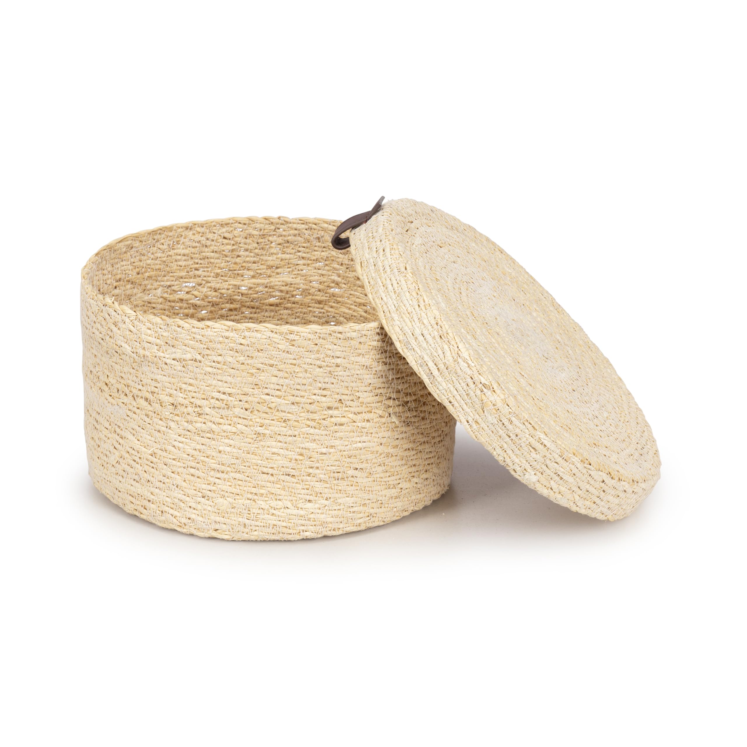 Olly & Rose Set 3 Natural Seagrass Storage Baskets with Lids - Bleached Off-White - Durable 25,22,19cm Premium Home Decor - Image 4