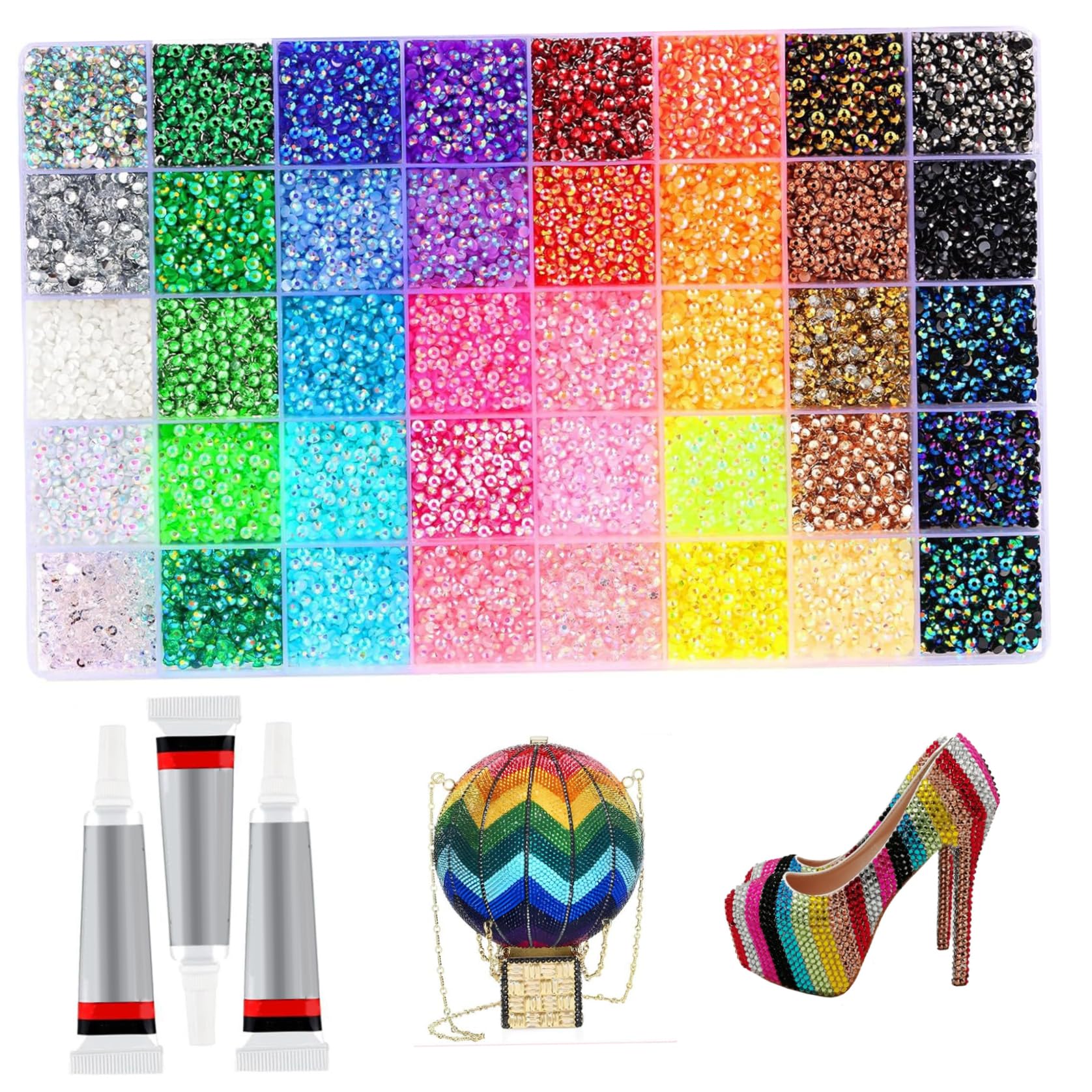 Kit Bedazzled, Kit abbagliante di strass in resina da 32000 pezzi con colla da 3 pezzi da 10 ml, strass colorati da 0, 3 cm Bedazzler per abiti artigianali, tazze, scarpe, nail art in tessuto, 40 colo