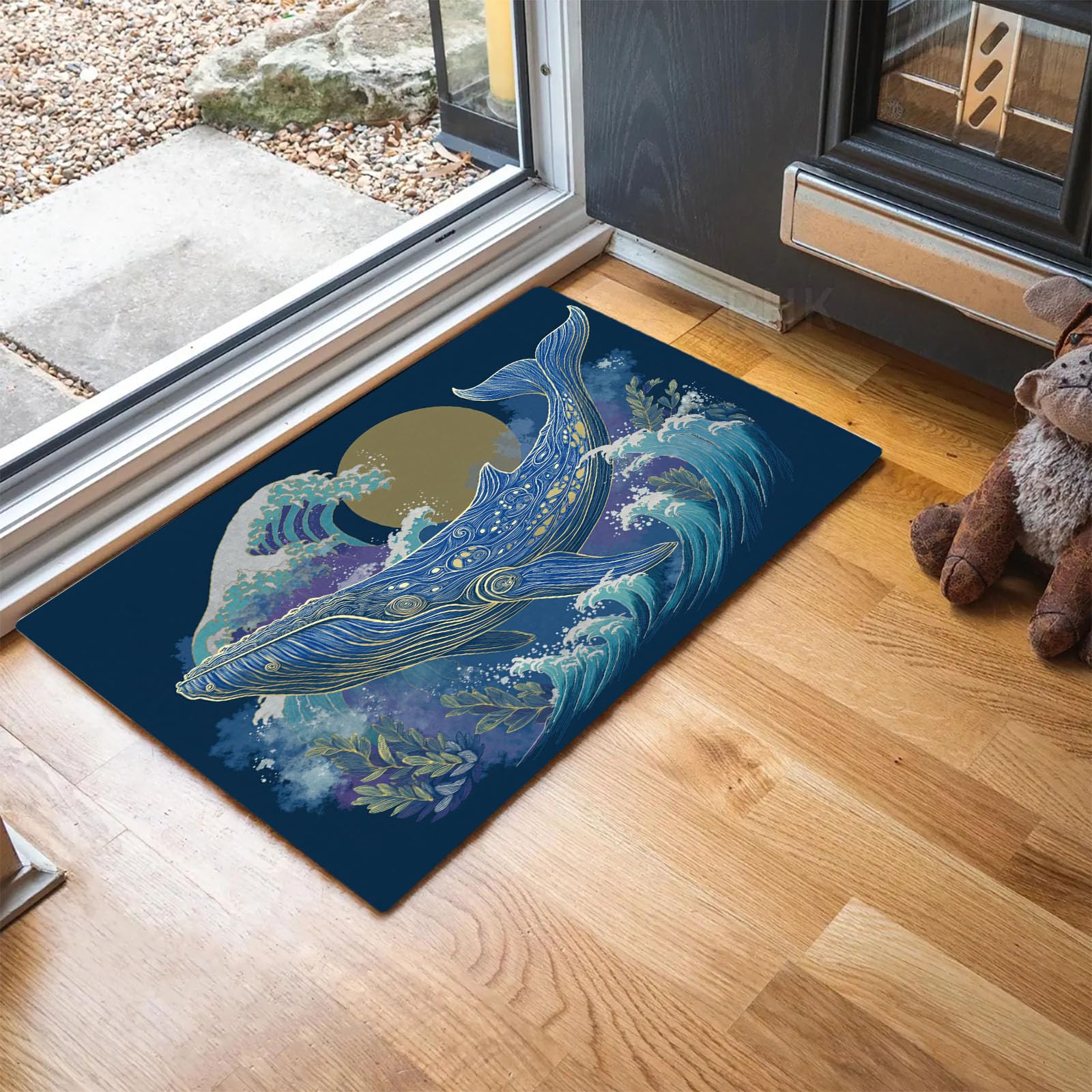 Tapis d'entrée d'intérieur absorbant 60x90cm lavable bleu marine