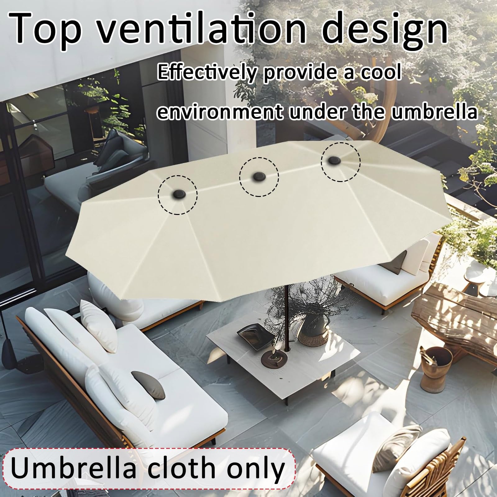12 Baleines 3 Têtes Toile De Rechange Pour Parasol, Dessus De Parapluie De Remplacement Pour Parasol Déporté, Cour, Jardin, Ø270cm Imperméable Auvent De Rechange, Pas Facile À Décolorer(Off white)