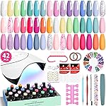 VANREESA 42 Pcs Gel Nail Polish Kit with U V Light 24 Popular Colors Gel Polish Nail Kit Green Blue Purple Pink Orange Complete Nail Kit with Manicure Tools Gifts for Women Girls