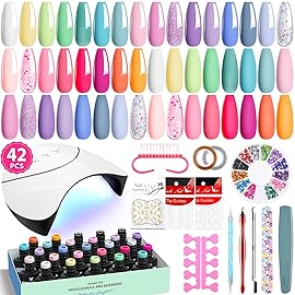 VANREESA 42 Pcs Gel Nail Polish Kit with U V Light 24 Popular Colors Gel Polish Nail Kit Green Blue Purple Pink Orange Complete Nail Kit with Manicure Tools Gifts for Women Girls