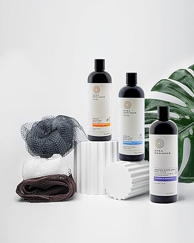Miniatura 8 de Shea Radiance Gel de baño African Black Soap - Piel seca, eczema, erupciones cutáneas, limpiador de manchas, romero lavanda (16 onzas)