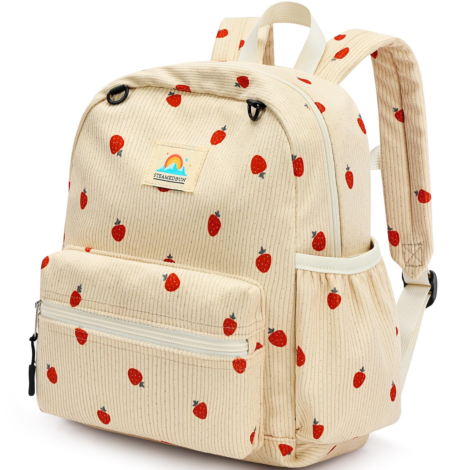 STEAMEDBUN Corduroy Toddler Backpack for Girls 2-4: Kids backpack for Boys Girls - 12 inch Preschool Kindergarten Backpacks - Strawberry