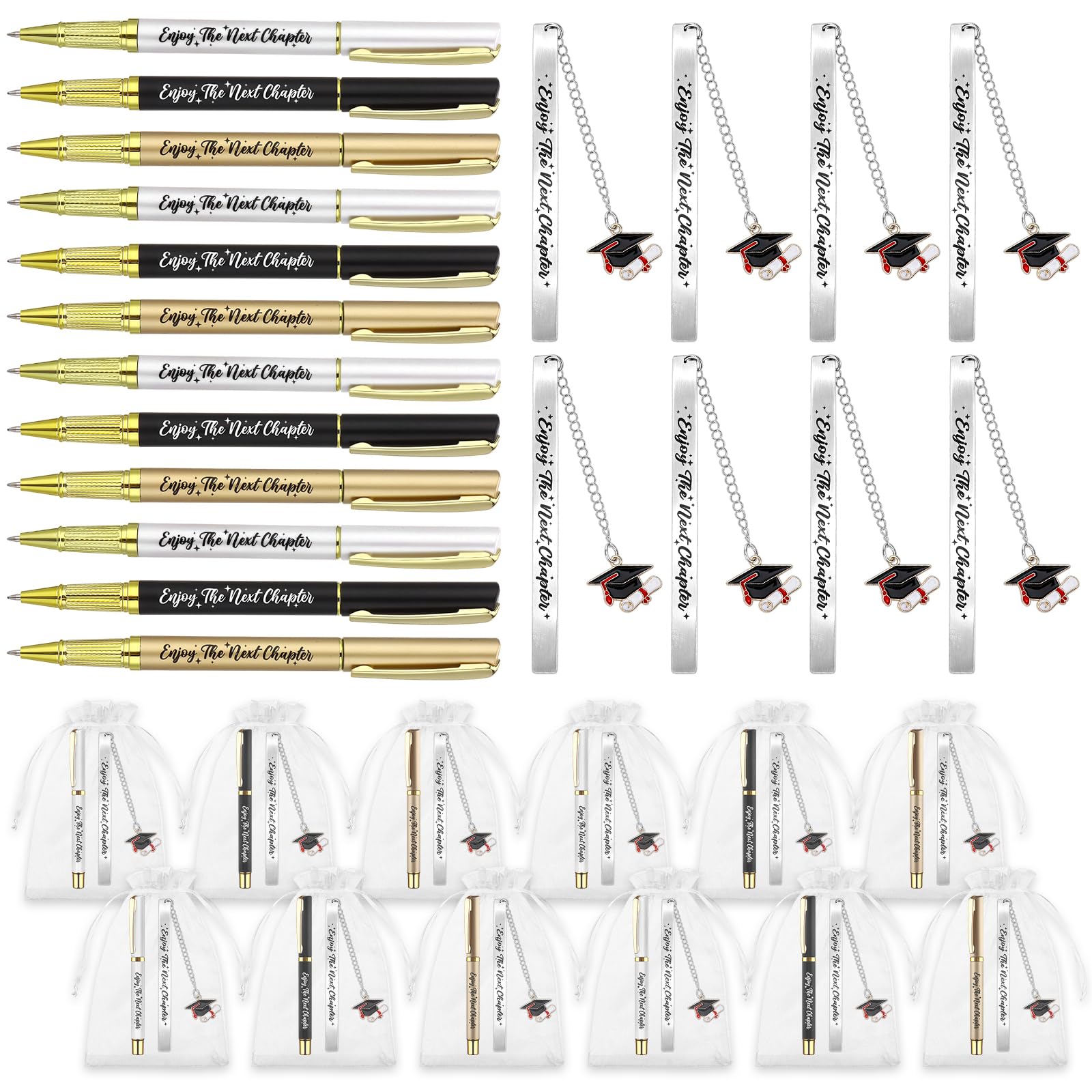12 Sets Class of 2026 Graduation Gifts Enjoy the Next Chapter Bookmark Ballpoint Pen with Organza Bags Motivational Graduation Party Favors Souvenirs for High School College Middle Senior Graduates