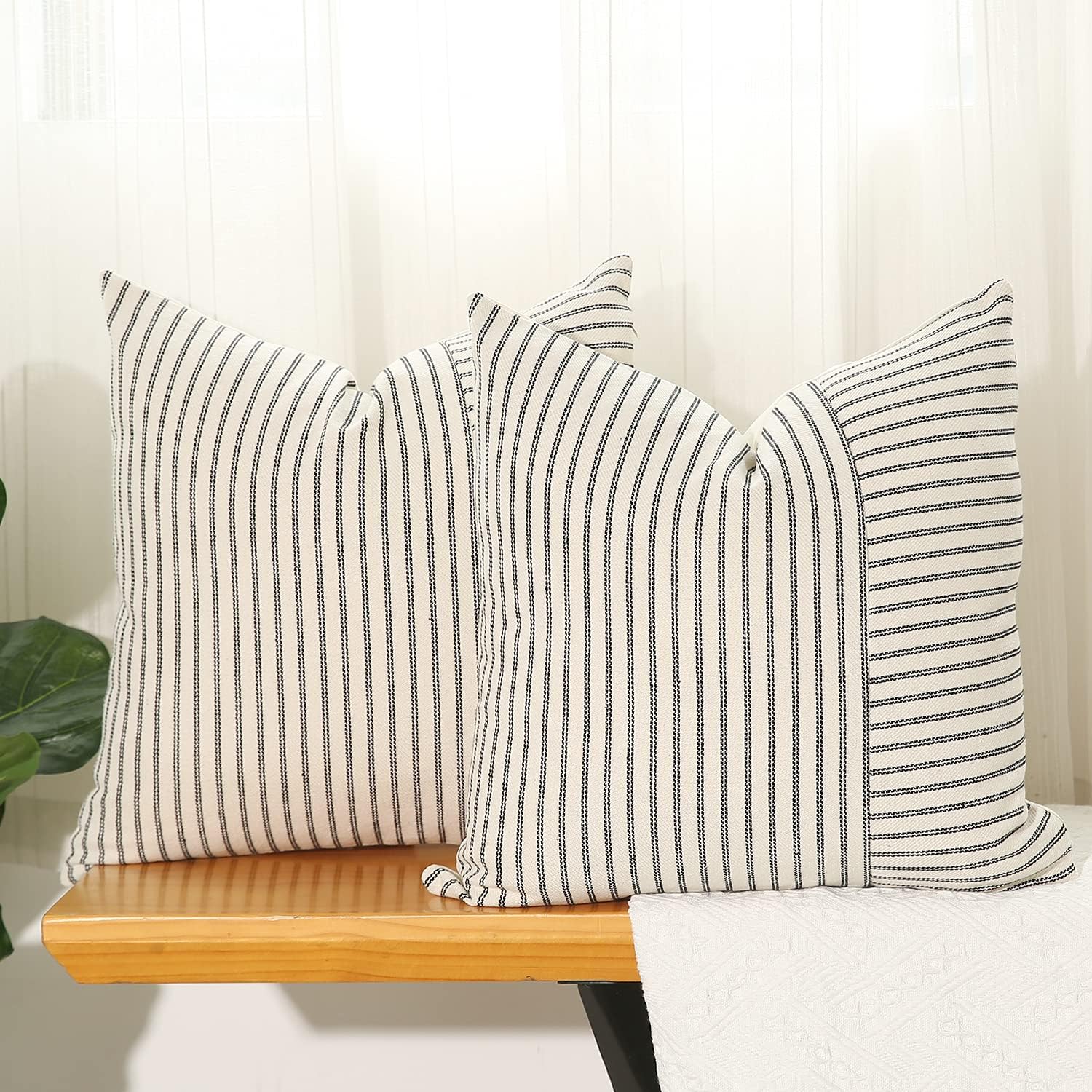 Hckot Black and Beige Patchwork Farmhouse Throw Pillow Covers 20 x 20 Inch, Pack of 2 Striped Linen Decorative Pillow Case for Sofa Couch Chair Bedroom Modern Decor (20" x 20", Black) : Home & Kitchen