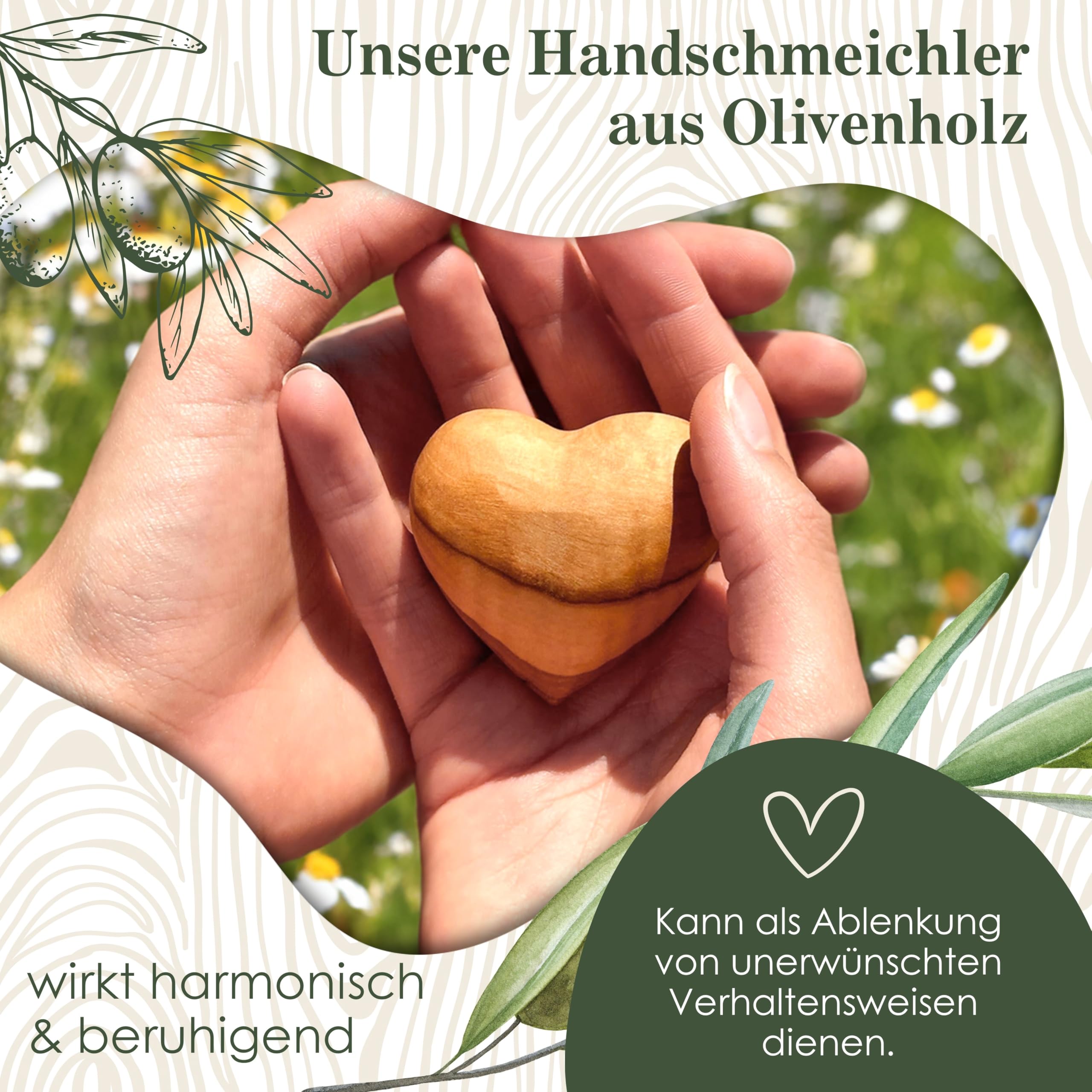 Cœur en bois d'olivier - Bijou artisanal fait main, idéal comme cadeau pour la naissance, le baptême, la communion et la confirmation (Avec gravure)