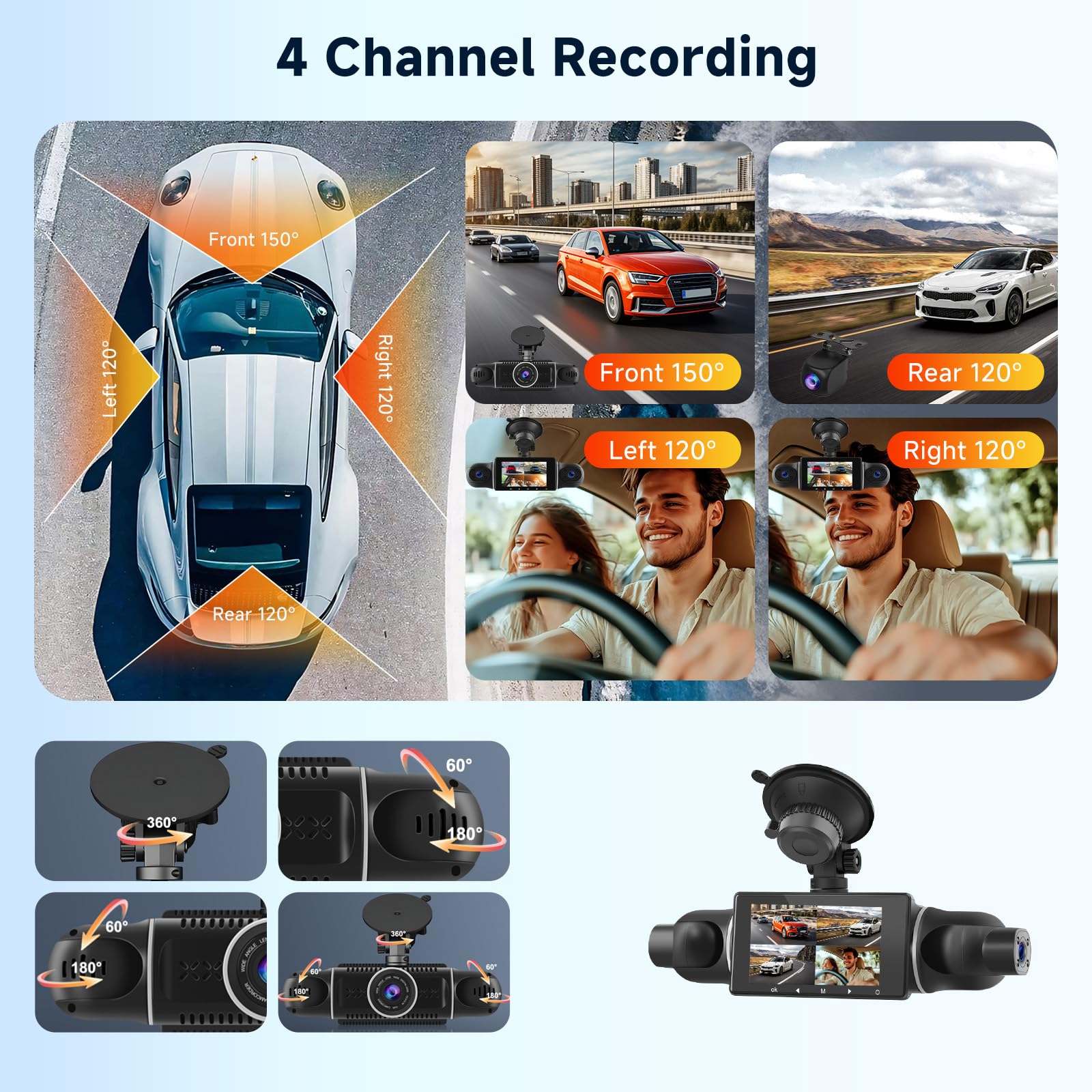 4 Telecamera HD 1080P Dash Cam per auto Podofo Display da 3 pollici Videoregistratore digitale con telecamera posteriore, controllo APP WIFI +scheda da 64 GB, sensore G, visione notturna