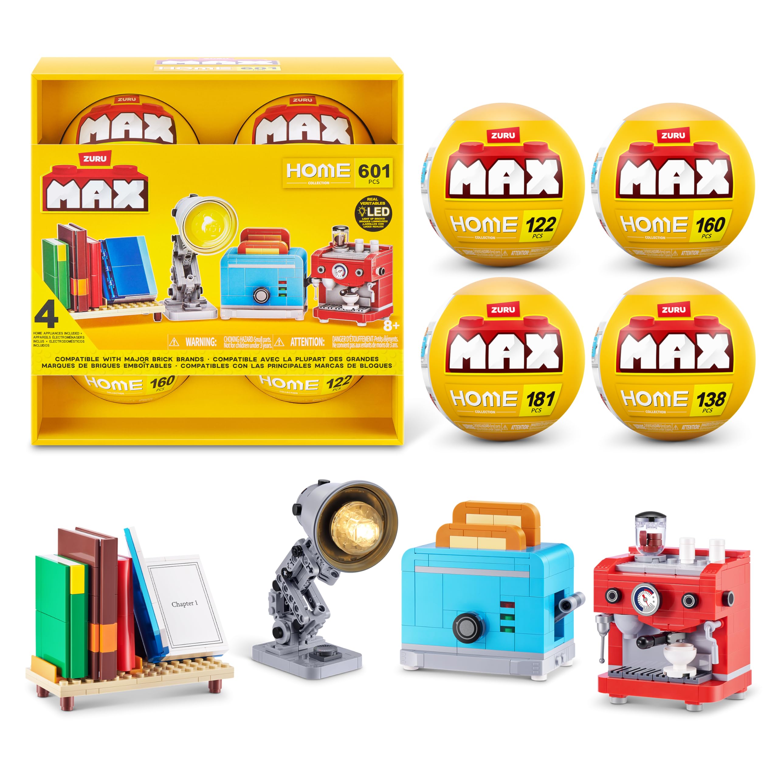 Max Build More Premium Home Collection 4 Pack by ZURU - Novelty Unboxing Toy & Building Brick Collectible Minis with up to 181 Pieces, Interactive Designs to Build & Display, Ages 8+