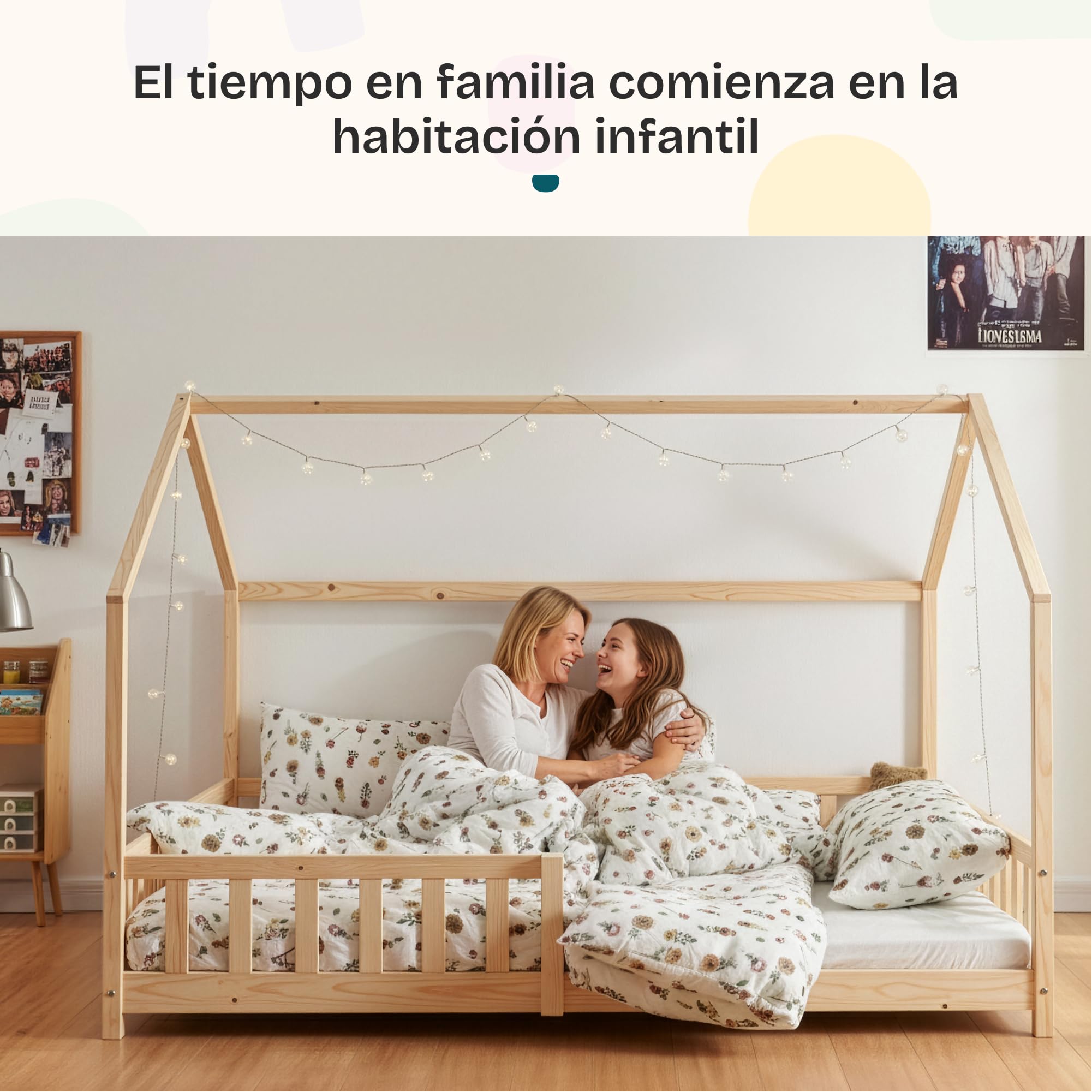 [en.casa] Cama para Niños Hesel Decorativa Cama Infantil Individual con Somier y Barandilla Estructura en Forma de Casa Estilo Montessori Madera de Pino 120 x 200 cm - Efecto Madera