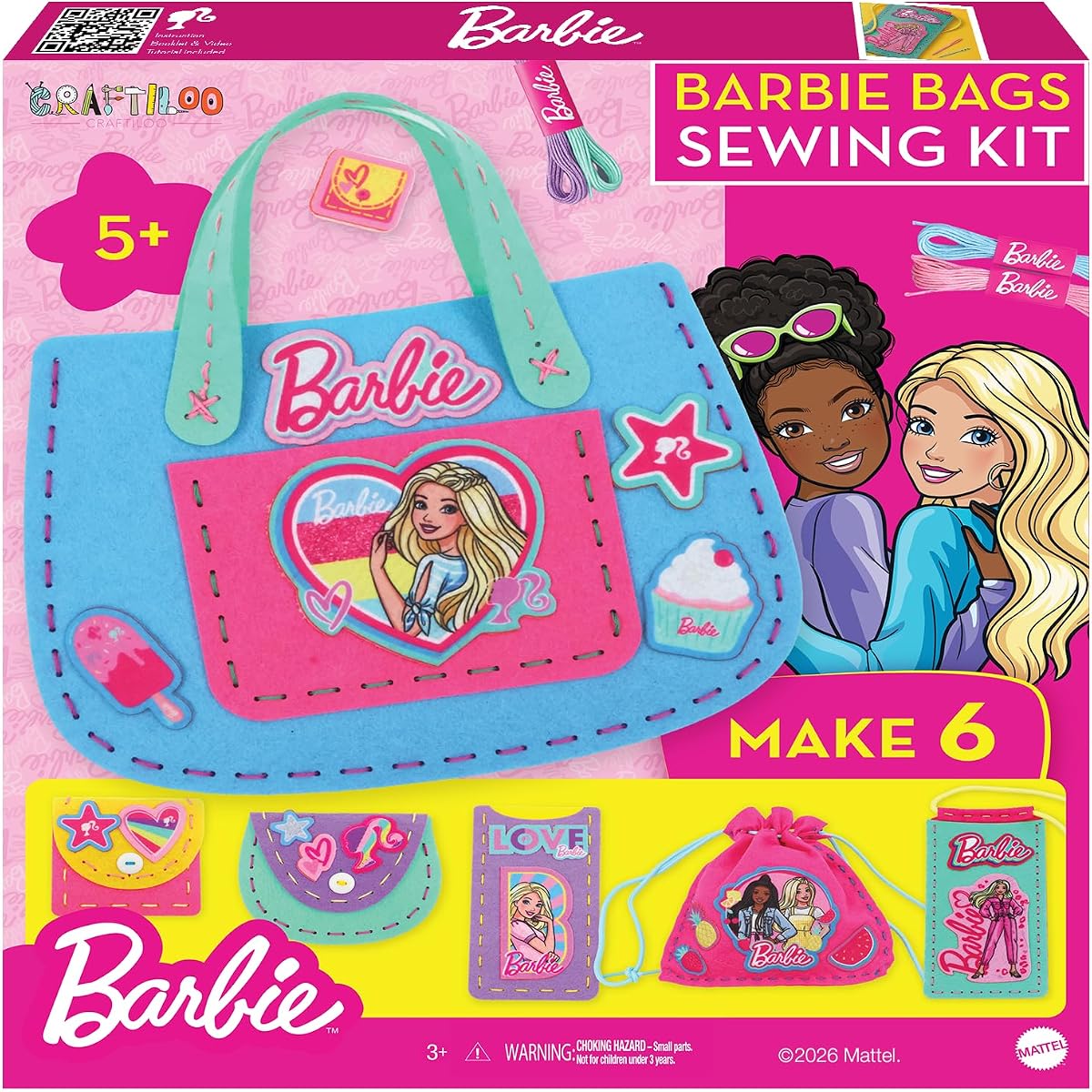 Barbie® Sew Your Own Minibag Kit for Kids Ages 6-12 - 6 Felt Bag Projects