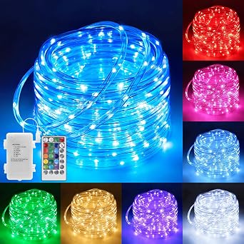 echosari 53Ft Rope Lights Outdoor Battery Operated, 160 LED Rope String Lights Colors Changing with Remote Timer Waterproof Rope Lights for Patio Garden Camping Decoration